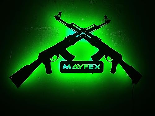 Miniatura 3 de Arte de pared de rifle Ak47 personalizado con luces LED RGB, decoración para amantes de las armas, pieza de arte militar, arte de pared de arma de