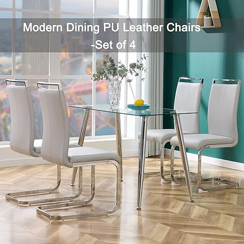 Miniatura 3 de AZmac Juego de 4 sillas de comedor de cuero moderno sillas de cocina sin brazos sillas de comedor con asiento acolchado tapizado y patas cromadas