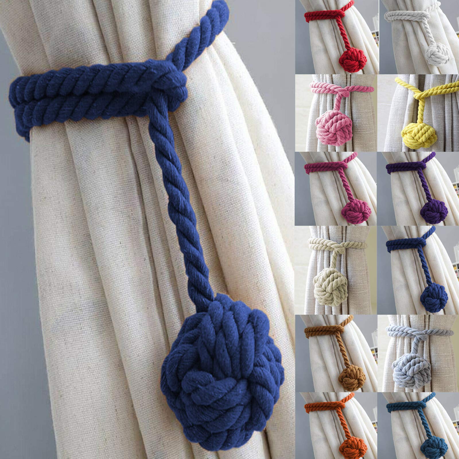 Pair Of Rope Ball Curtain Tie Backs (Navy)