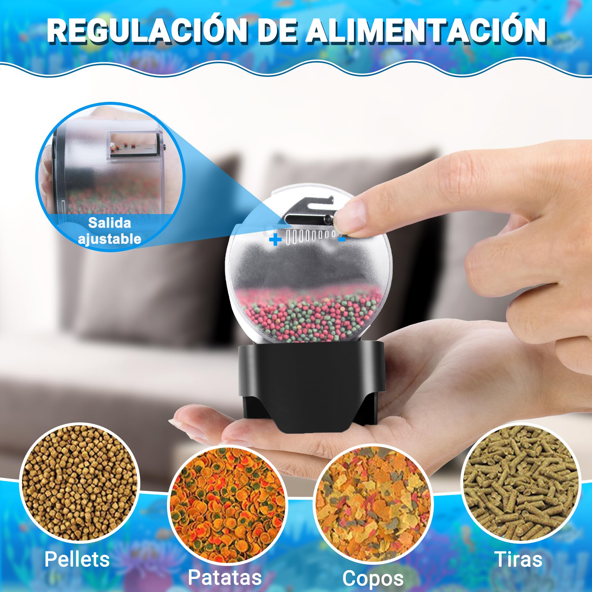 Ycozy Alimentador Automatico Acuario, Dispensador De Comida para Peces, Dispensador Comida Peces con Temporizador Recargable para Tortugas/Peceras & Vacaciones con Fin De Semana