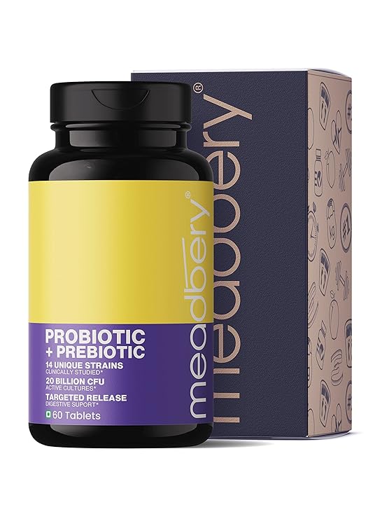 Meadbery Probiotics with Prebiotics 24 Billion Cfu For Women Men And