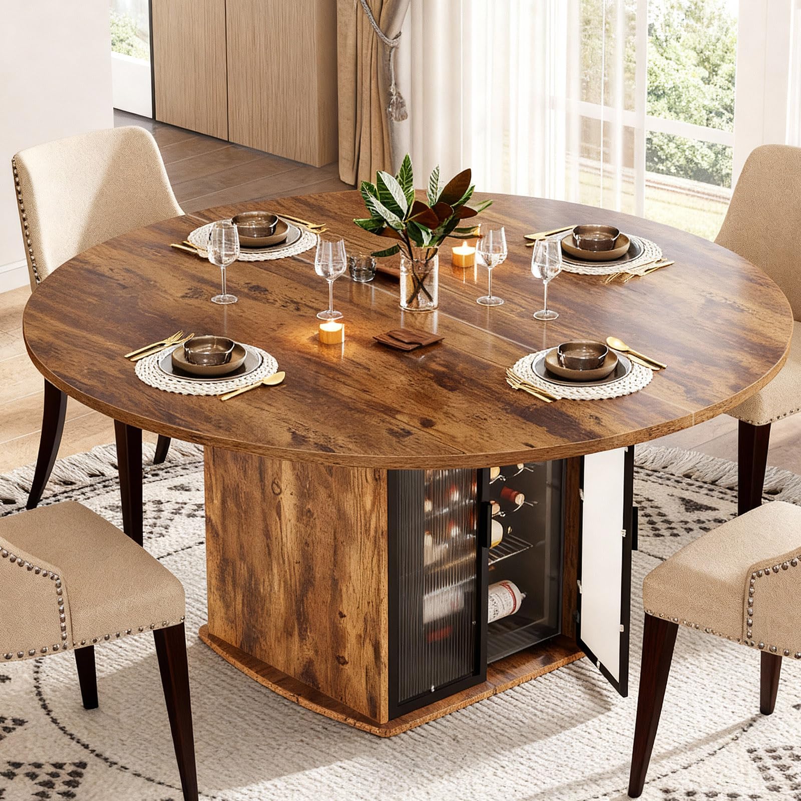 Amazon.com - IBF Round Dining Table with Storage, Wood Kitchen