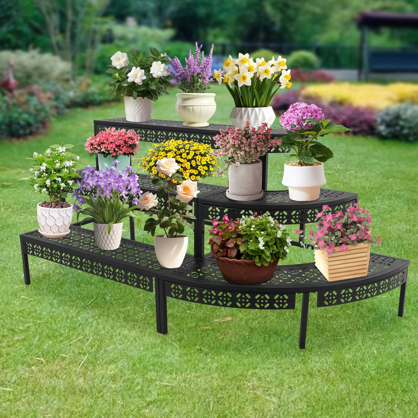 Pflanzenständer, 3 Etagen Blumenständer Innen, Blumentopfständer Metall, Pflanzentreppe Blumentreppe, Pflanzenregal Outdoorfür Terrasse Garten Balkon Wohnzimmer