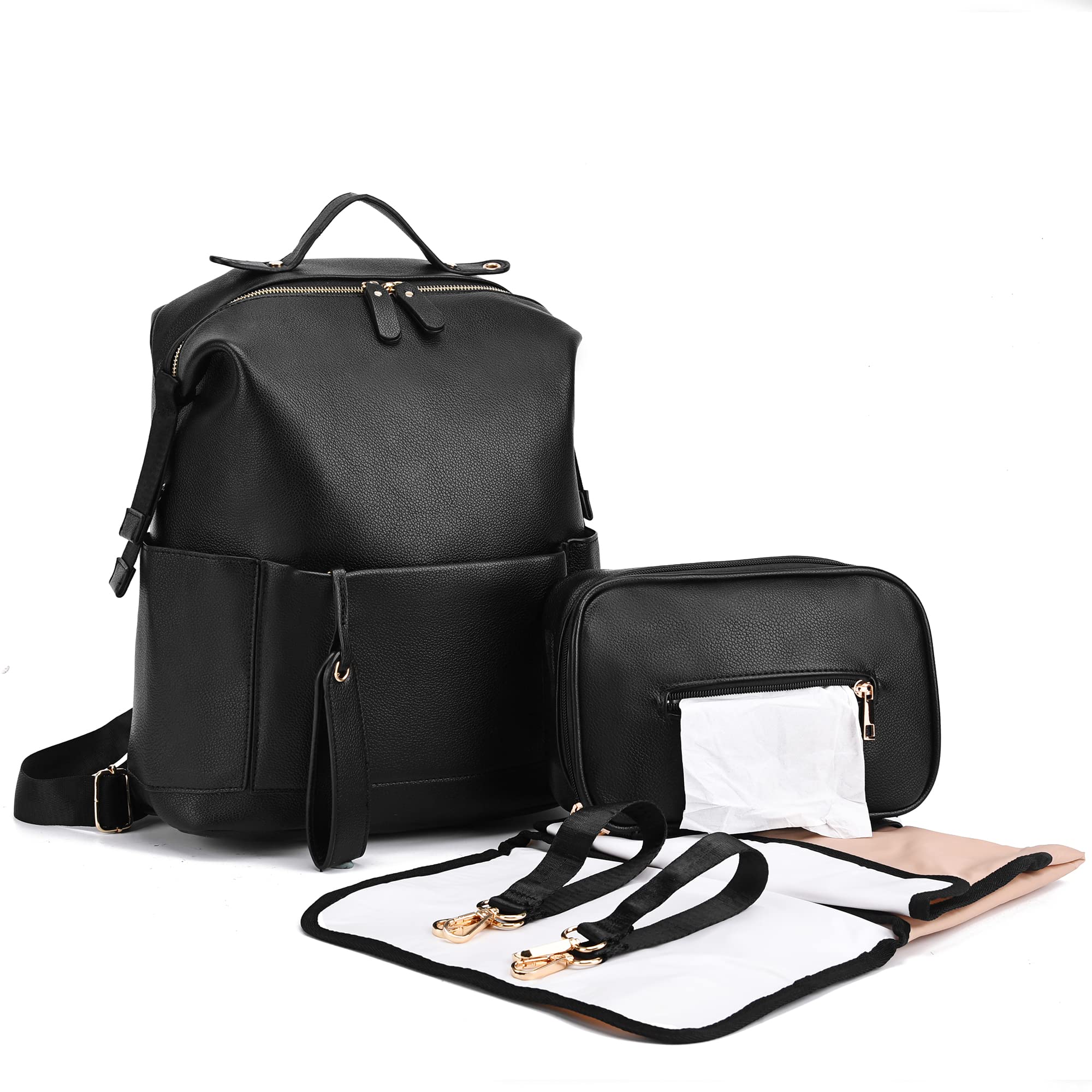 Diaper Bag Backpack Leather Backpack for Women Travel Baby Bag Mother Outdoor Backpack (2 pieces)-image-39