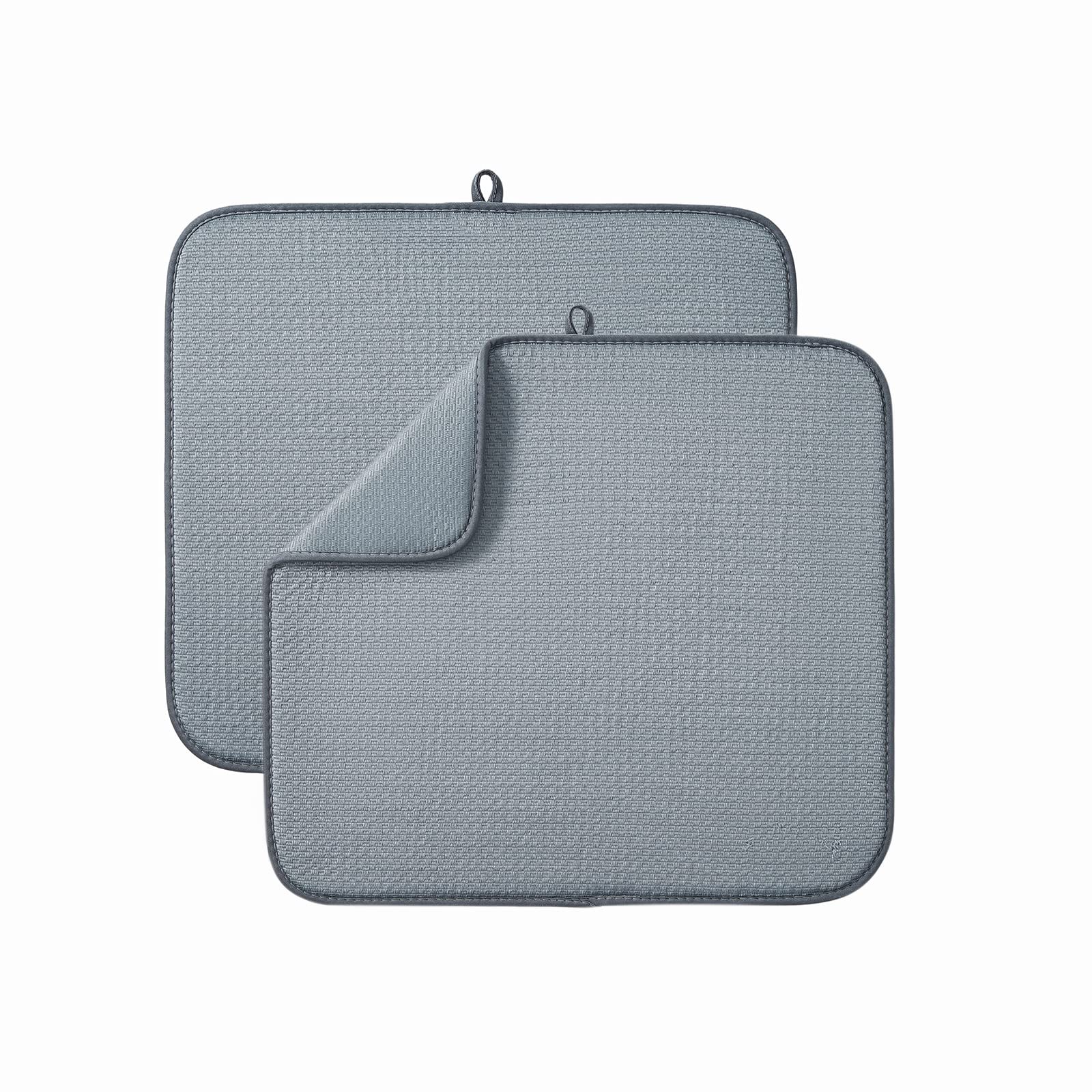 Microfibre Drying Mat for Kitchen Dish Drying Drainer Mat Absorbent Drying Mat Washing Up for Glass, Plate & Cup 16inch x 18inch 2 Pack (Grey)