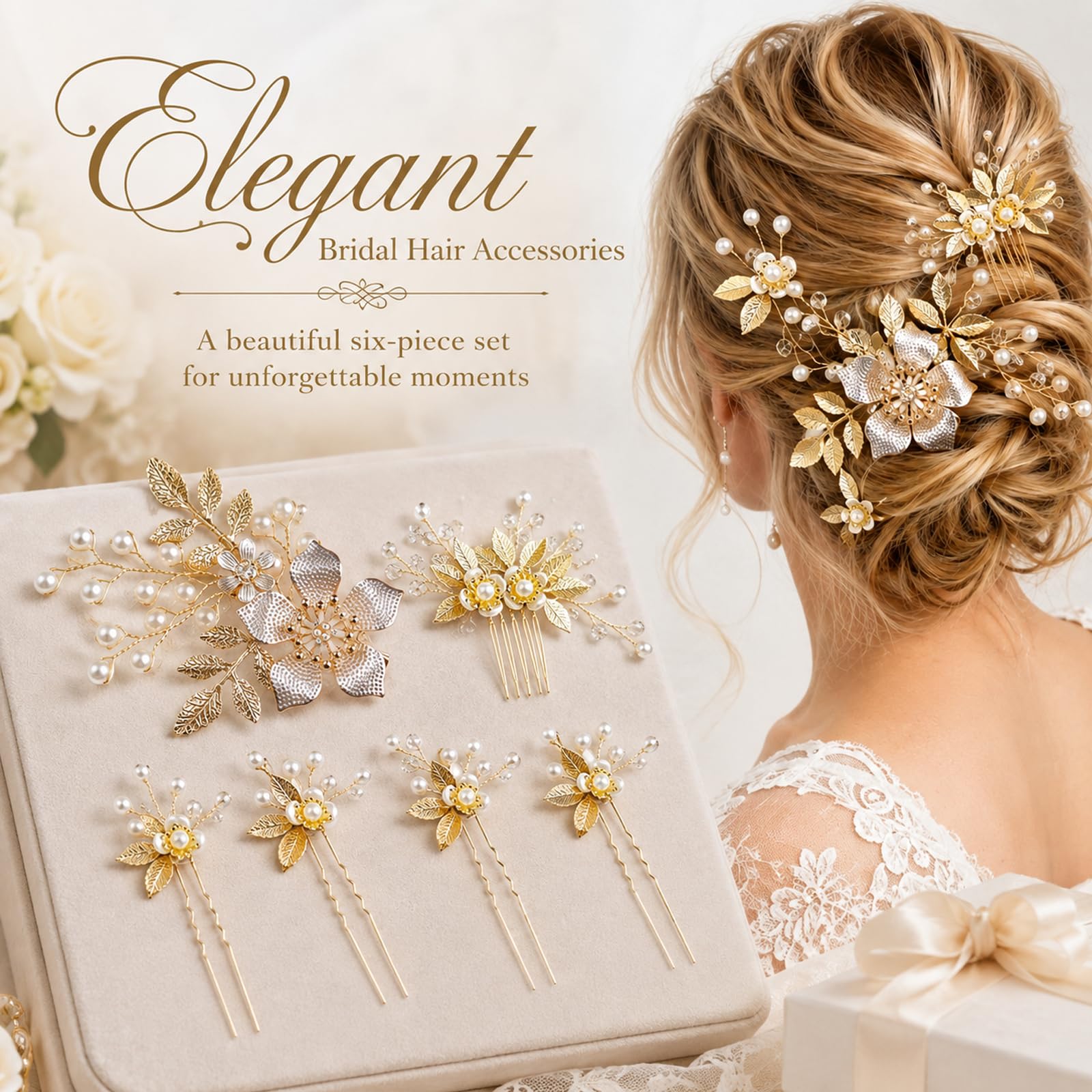 6 forcine per capelli da sposa, accessori per capelli da sposa, set di pettini per capelli con perle, oro