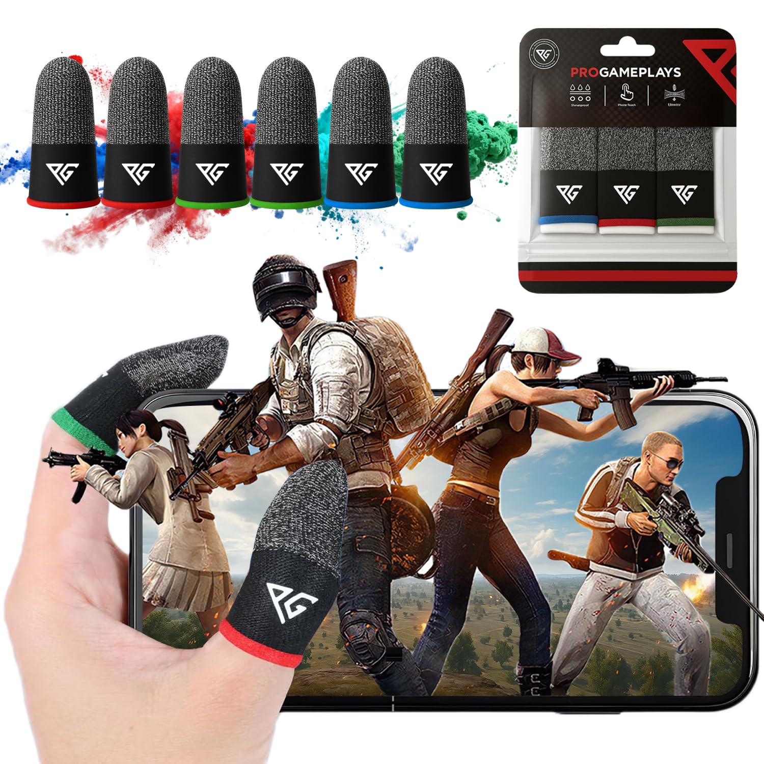 Finger Sleeves for Mobile Gaming, 3 Pairs Hybrid Carbon & Silver Fibre, Ultra Sensitive & Breathable 0.3 mm, Anti-Sweat, Anti-Dryness, Compatible with PUBG Mobile (Standard Size)