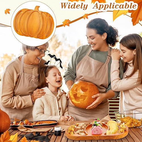 Miniatura 5 de Sliner Fall Harvest - Plato de madera grande de calabaza para servir de 15 x 12 pulgadas en calabaza rústica, bocadillo de frutas, carne y queso,