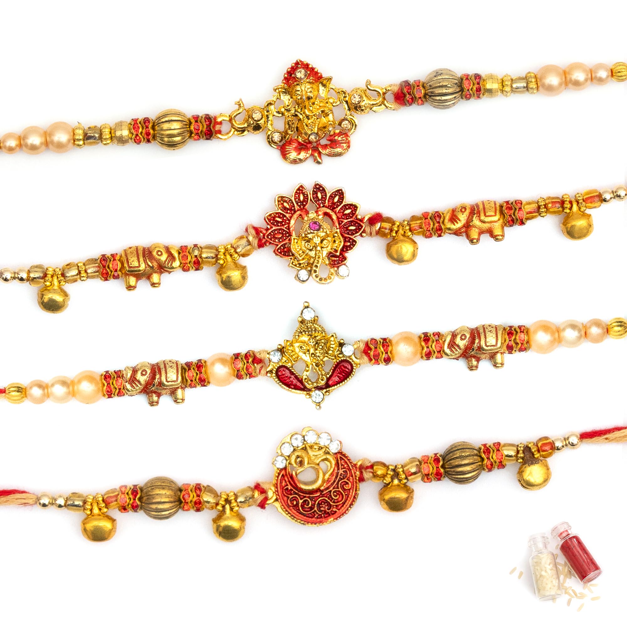 Mens Divine Rakhi For Brother With Tilak Material And Greeting Card - Pack Of 4 Rakhi-image-47
