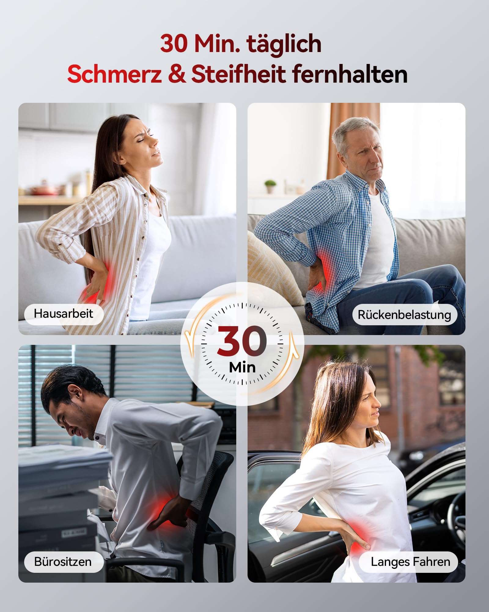 FliKEZE 4-in-1 Rückenmassagegerät mit Rotlicht, Wärmefunktion, Vibration & Lufttraktion – Kabelloses, Wiederaufladbares Design für Zuhause & Büro