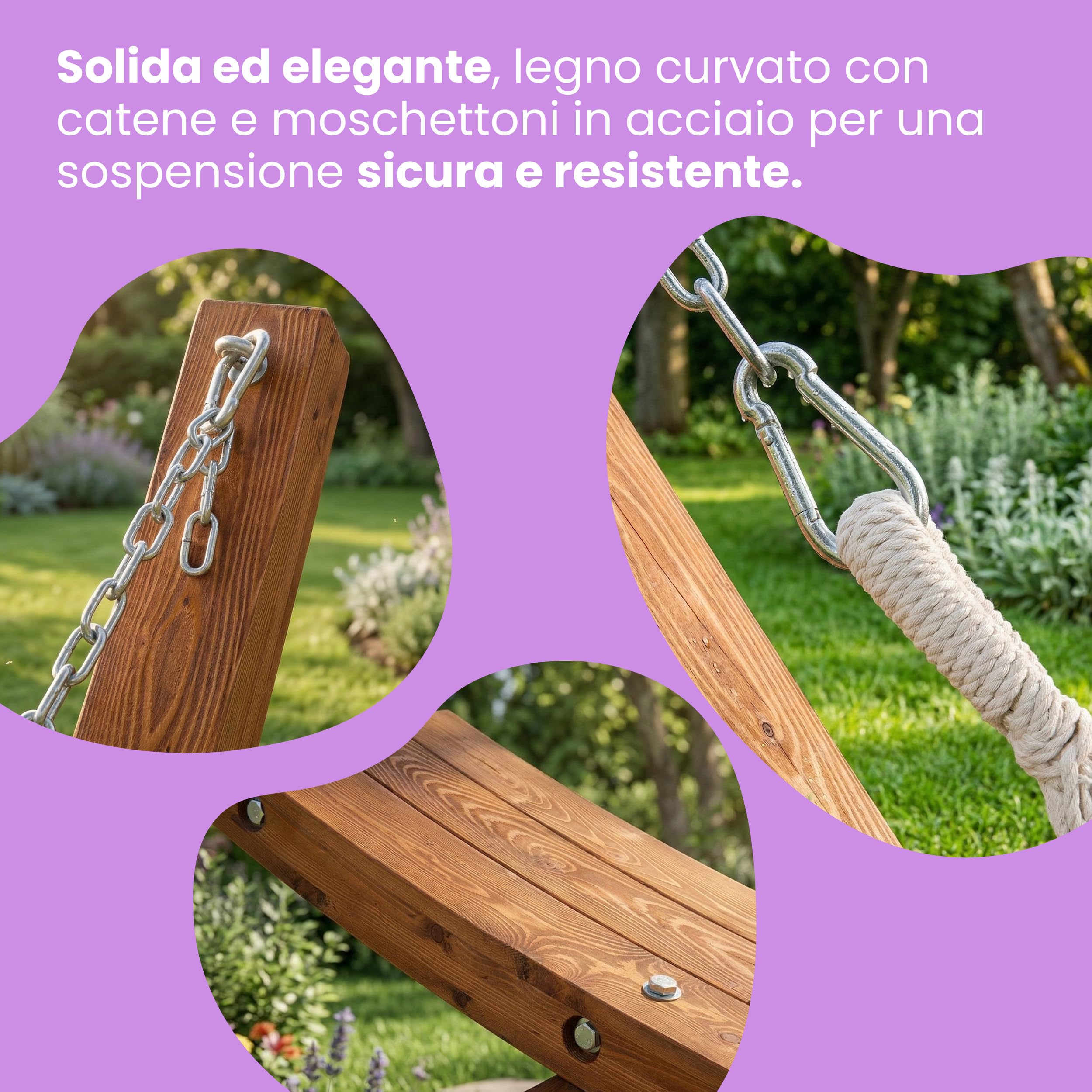 Amaca da Giardino con Supporto in Legno da Esterno Dimensioni 320 X 100 X 110 H Fino a 150 kg