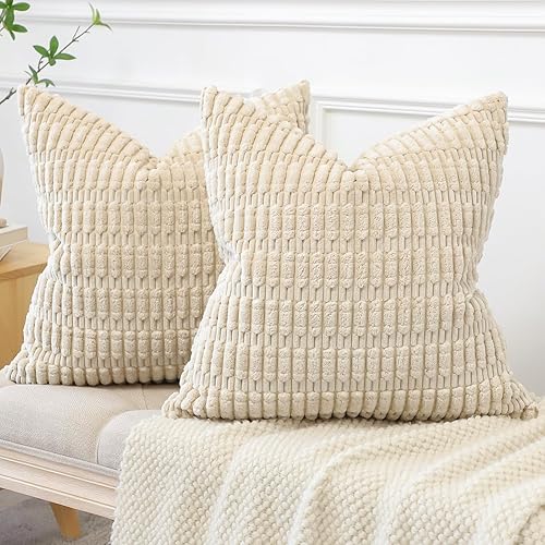 Miniatura 4 de OTOSTAR Juego de 2 fundas de almohada decorativas de pana a rayas suaves de 12 x 20 pulgadas, fundas de almohada lumbares, fundas de almohada para