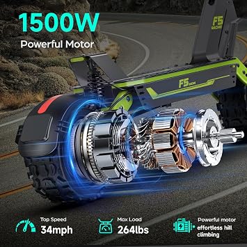 1500W Adults Electric Scooter, 34mph Electric Scooter, 52V/20ah Battery Scooter with 43 Mile Long Range, NFC Smart Unlock & Dual Disc Brakes, 11 Anti-Slip Off Road Electric Scooters