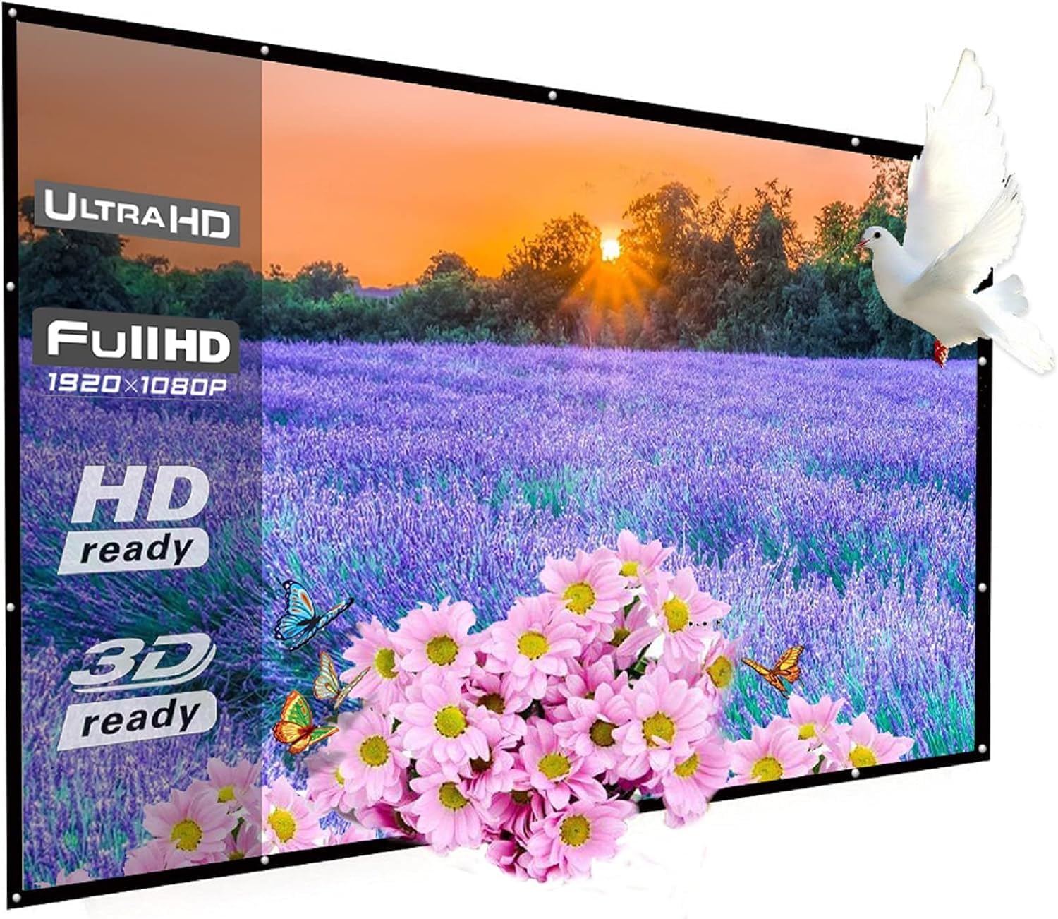 SAVSOL 100 inch Projector Screen,4K 16:9 Portable Eyelet Premium Video Foldable Projection for HD Home Theater Cinema Anti-Crease Indoor Outdoor Office Classroom (221 cm (W) x 125 cm (H))