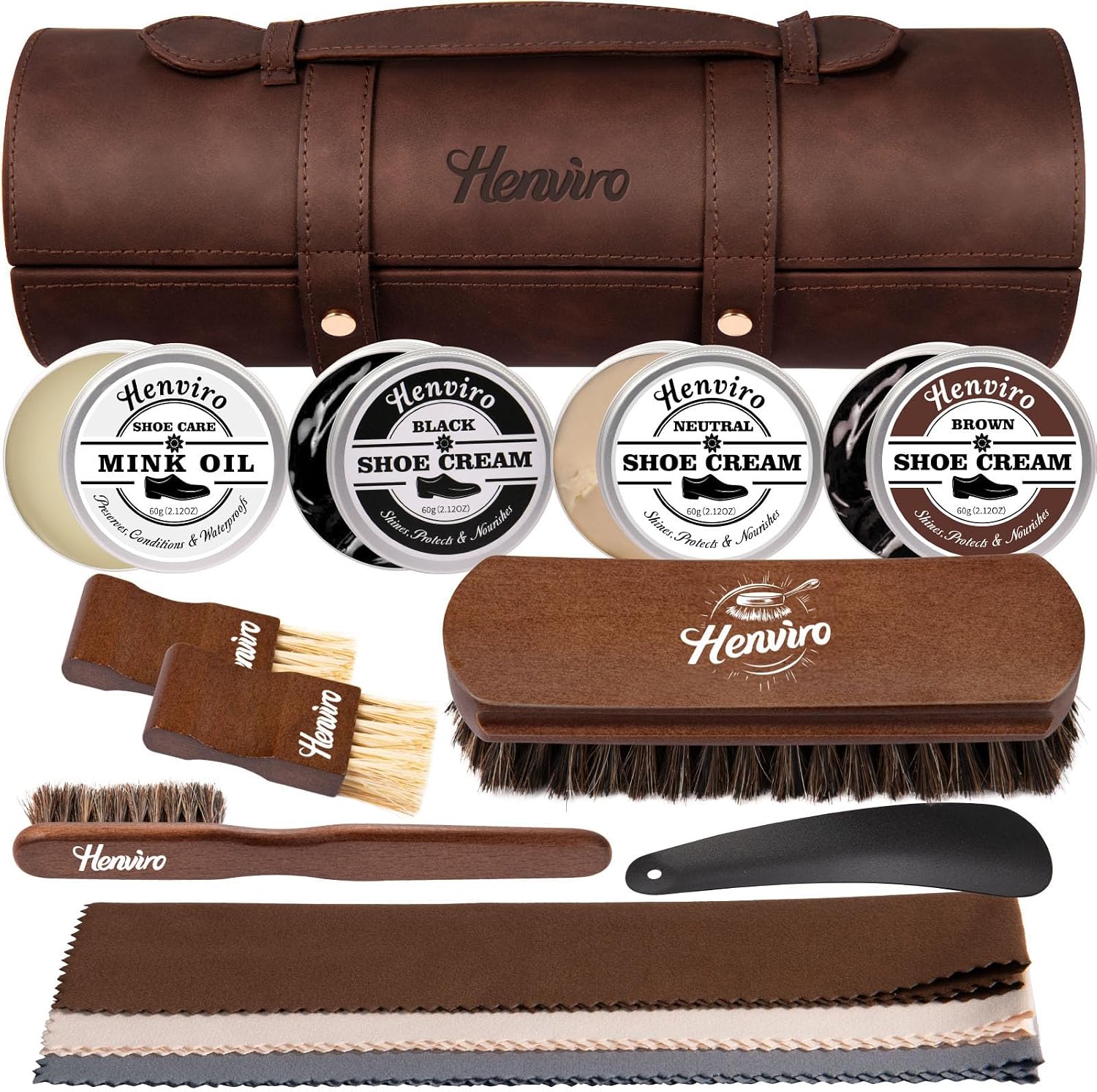 Leather Shoe Shine Kit For Men - 13 PCS Shoe Polish Kit, Leather Boots Care, Shoe Care Kit Gift for Men Him Husband