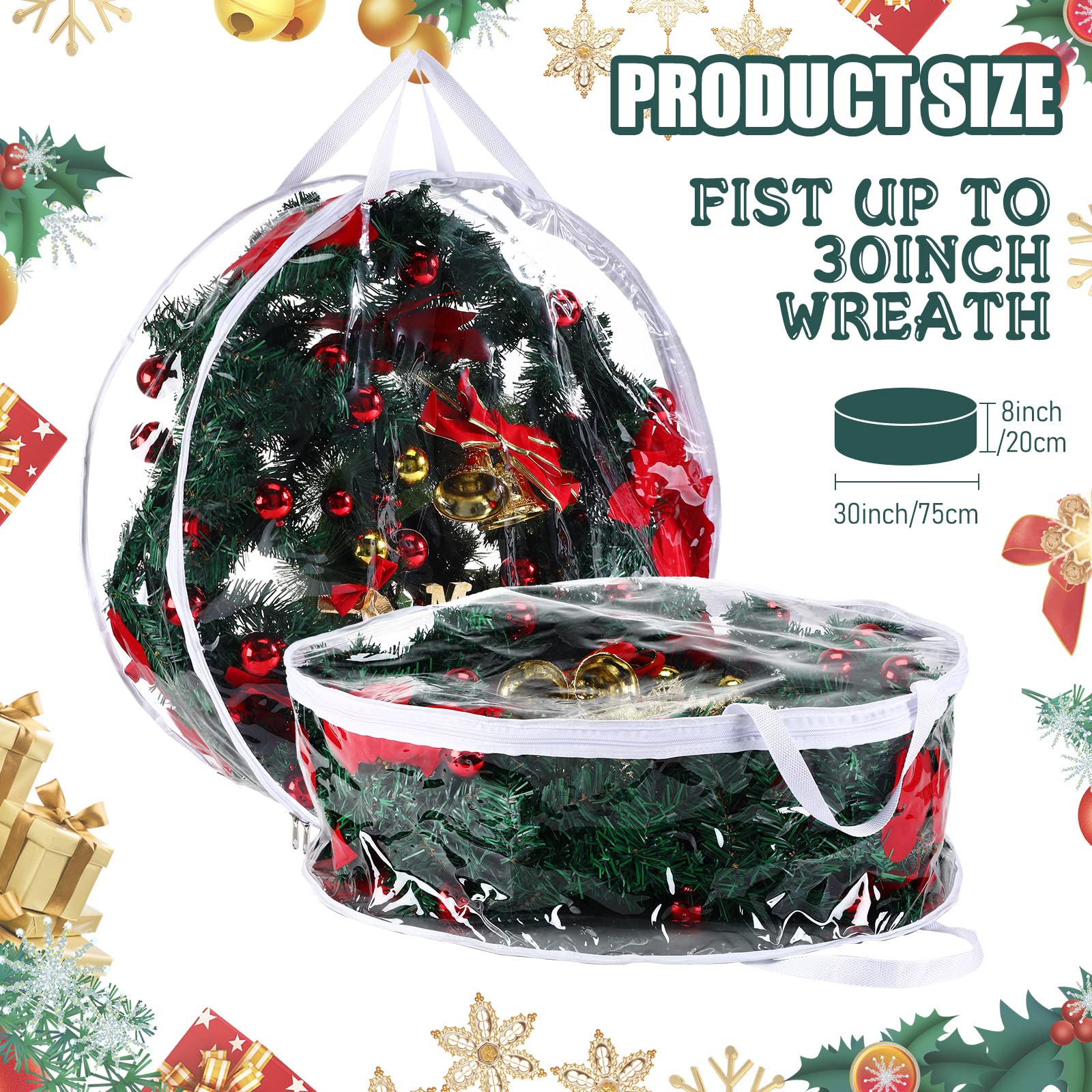 Shappy 4 Pezzi Contenitore per Ghirlande Natalizie Borse Trasparenti per Ghirlande da 30 Pollici Borsa Custodia per Corona in Plastica con Doppie Cerniere e Manici per Natale Ringraziamento