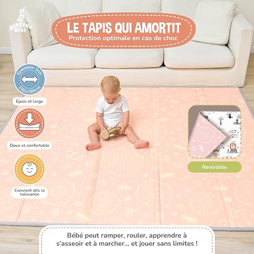 Tapis D'éveil Bébé Pliable Epais Réversible 150x180x1cm - tapis De Jeu Pour Enfant Bebe - tapis De Sol XXL En Mousse - Tapis De Motricité Favorisant Le Développement Sensoriel - Cadeau Naissance Bébé - 2