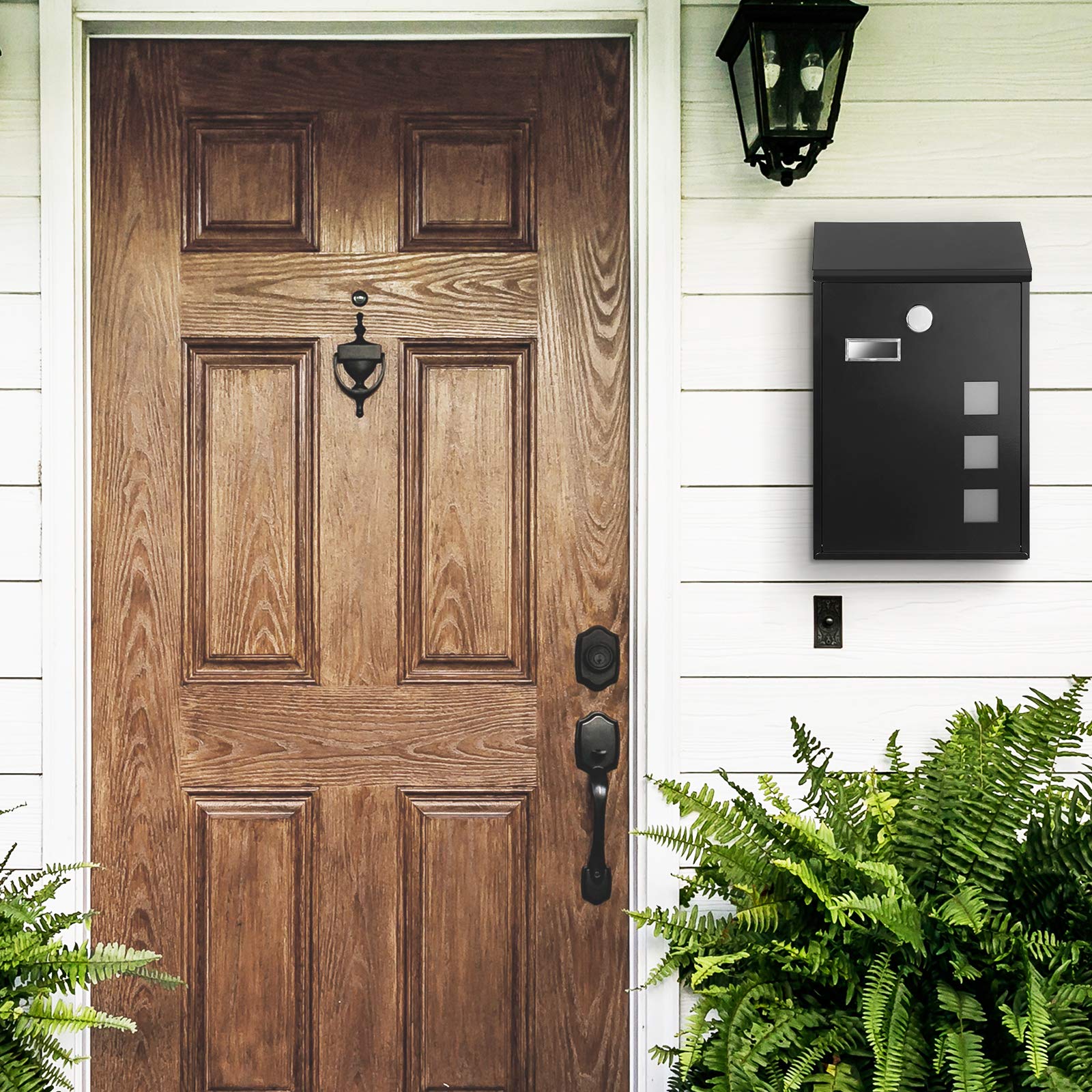 SONGMICS - Buzón de Pared Moderno, con Ventanas de visualización, Placa de identificación, Cerradura con núcleo de Cobre, fácil de Instalar, Negro GMB031B02