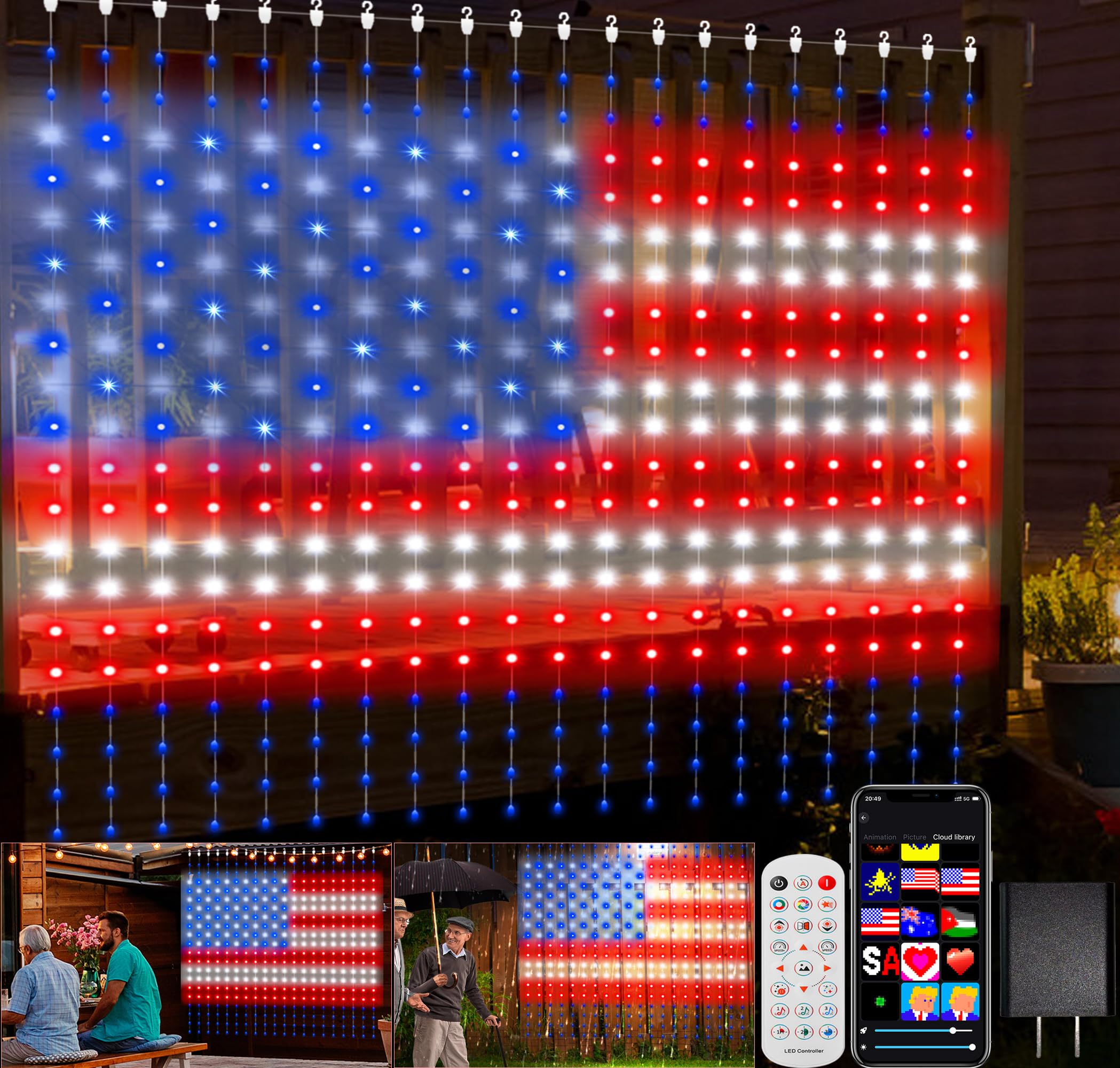 Smart American Flag Curtain Lights, Color Changing 400 LED Curtain Lights 6.6 * 6.6 FT, RGB DIY String LED Flag Fairy Light for Backdrop Party Indoor Outdoor 4th of July Decor(APP +Remote Control)