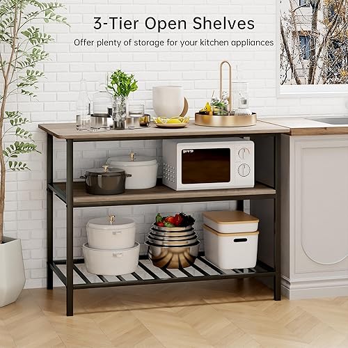 Miniatura 2 de Lamerge Juego de mesa de isla de cocina, isla de cocina de 3 piezas con asientos y almacenamiento, mesa de comedor y sillas para 2 con 3 estantes,