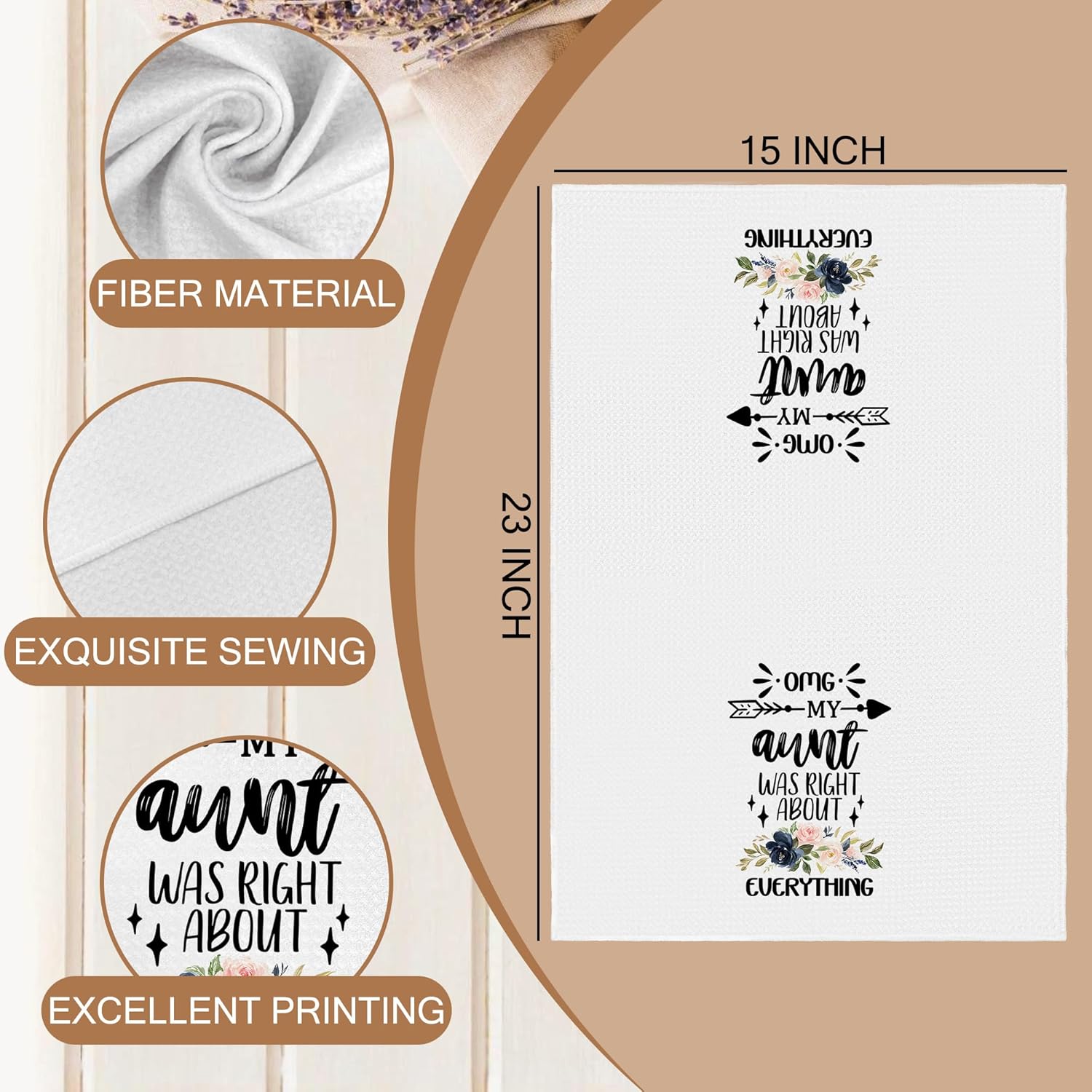 Aunt Gifts Kitchen Towels, Aunt Auntie Gifts for Mother's Day Birthday Dish Tea Towels for Kitchen, Auntie Gift from Niece Nephew Decorative Hand Towels for Bathroom, 16x24 Inches - Image 7