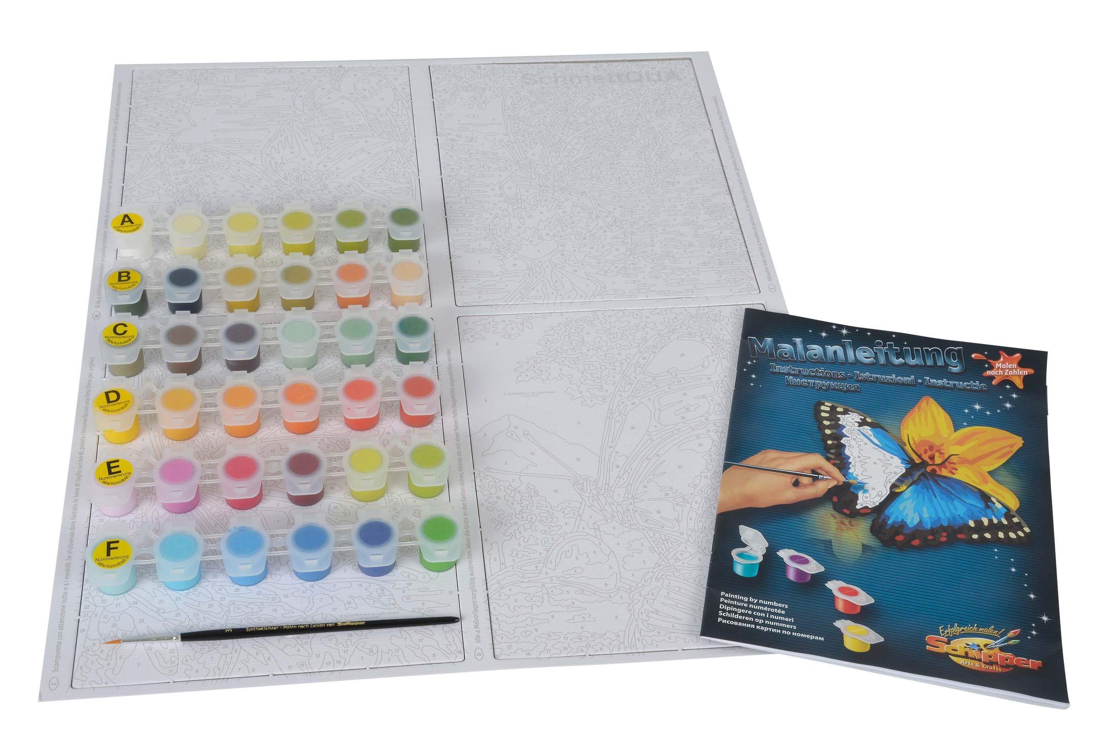 Schipper 609340628 Dipingere con i Numeri - 4 Quadri da dipingere, Motivo: Farfalle, ognuno 18x24 cm