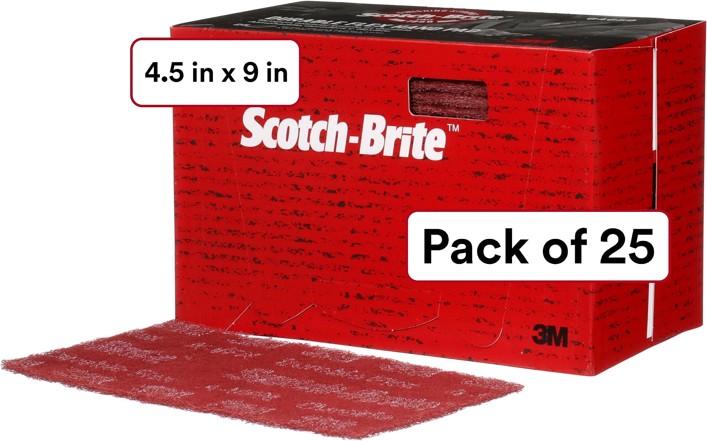 Scotch-Brite Durable Flex Hand Pad, Very Fine Grade, Pack of 25, 4.5 in x 9 in, Aluminum Oxide, Scuffing, Cleaning, Surface Preparation, Contour Finishing, Maroon