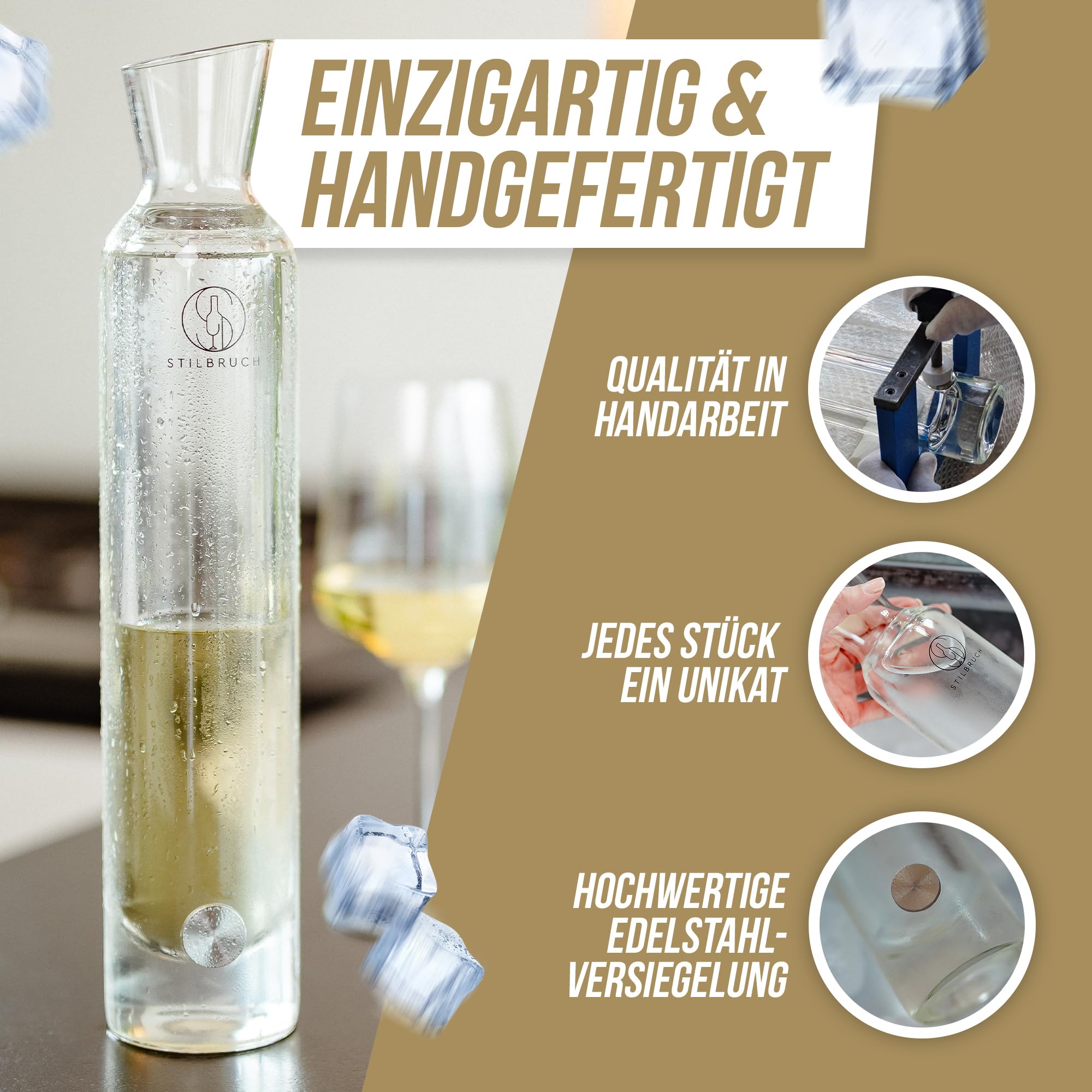 Stilbruch® Enfriador de vino [2-IN-1] Decantador de vino, enfriador de champán, decantador de vino – Sé el anfitrión perfecto: vino blanco frío en 5 minutos | Enfriador de botellas, enfriador de