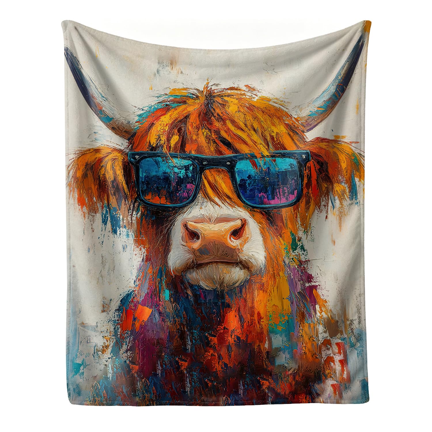 Graffiti Highland Cow Throw Blanket Farmhouse Soft Warm Plush 40''X50''