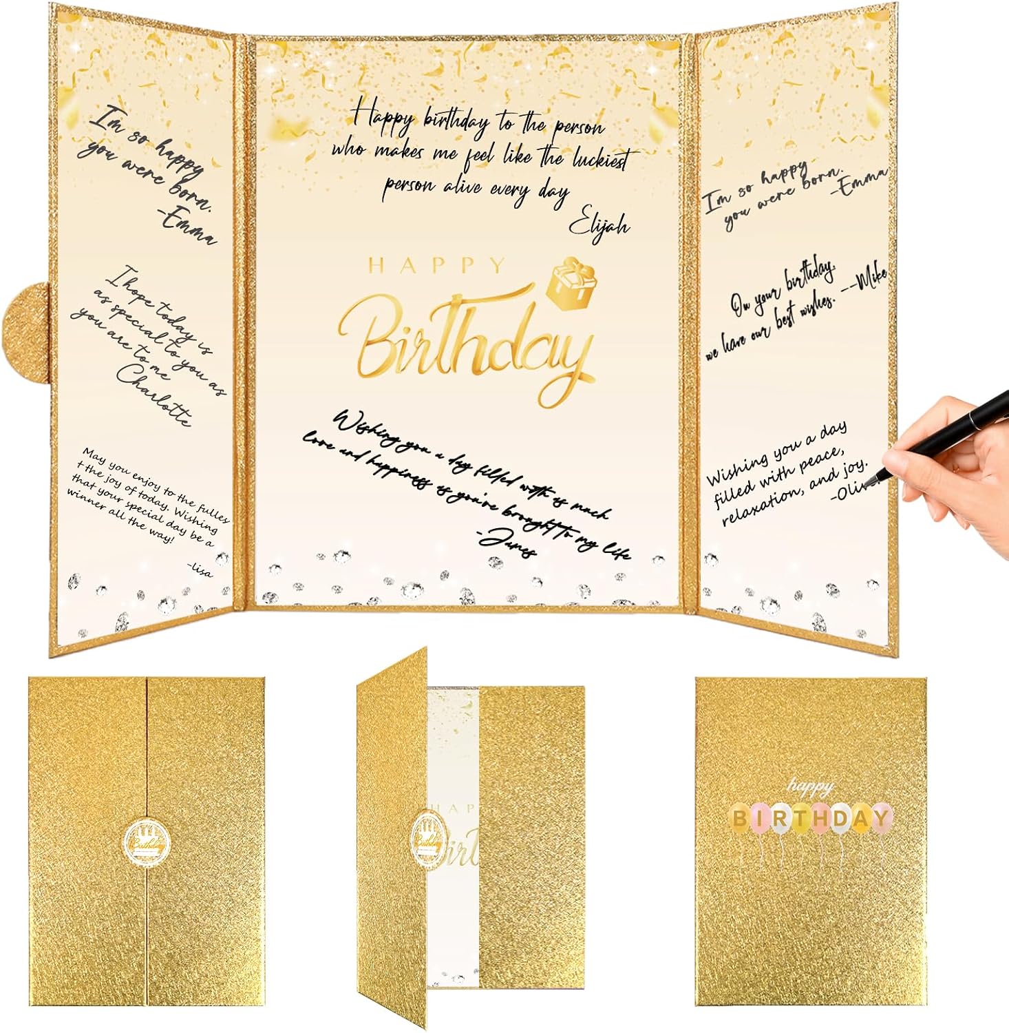 Crenics 생일 방명록 보드 펜 미포함 구성 확인과 규격 안내 2 Crenics Gold Happy Birthday Guest Signature Book Alternative 18" x 12"