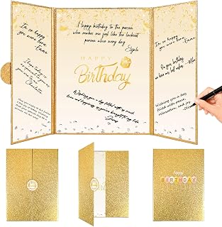 Crenics Gold Birthday Decorations for Women Men, Creative Birthday Guest Signature Book Alternative 18" x 12", Awesome Birthday Gifts for Girls or Boys