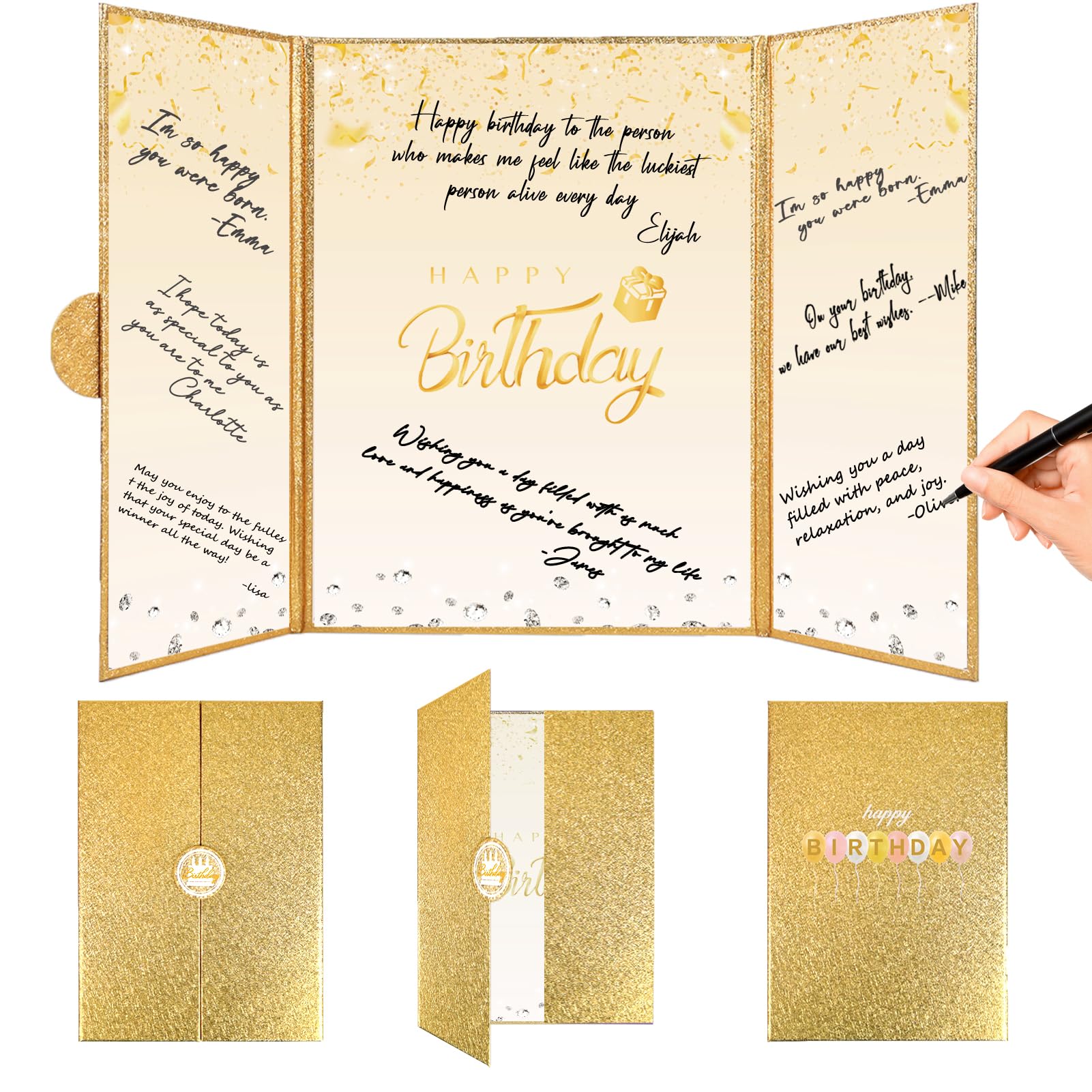 Crenics Gold Happy Birthday Guest Signature Book Alternative 18" x 12"
