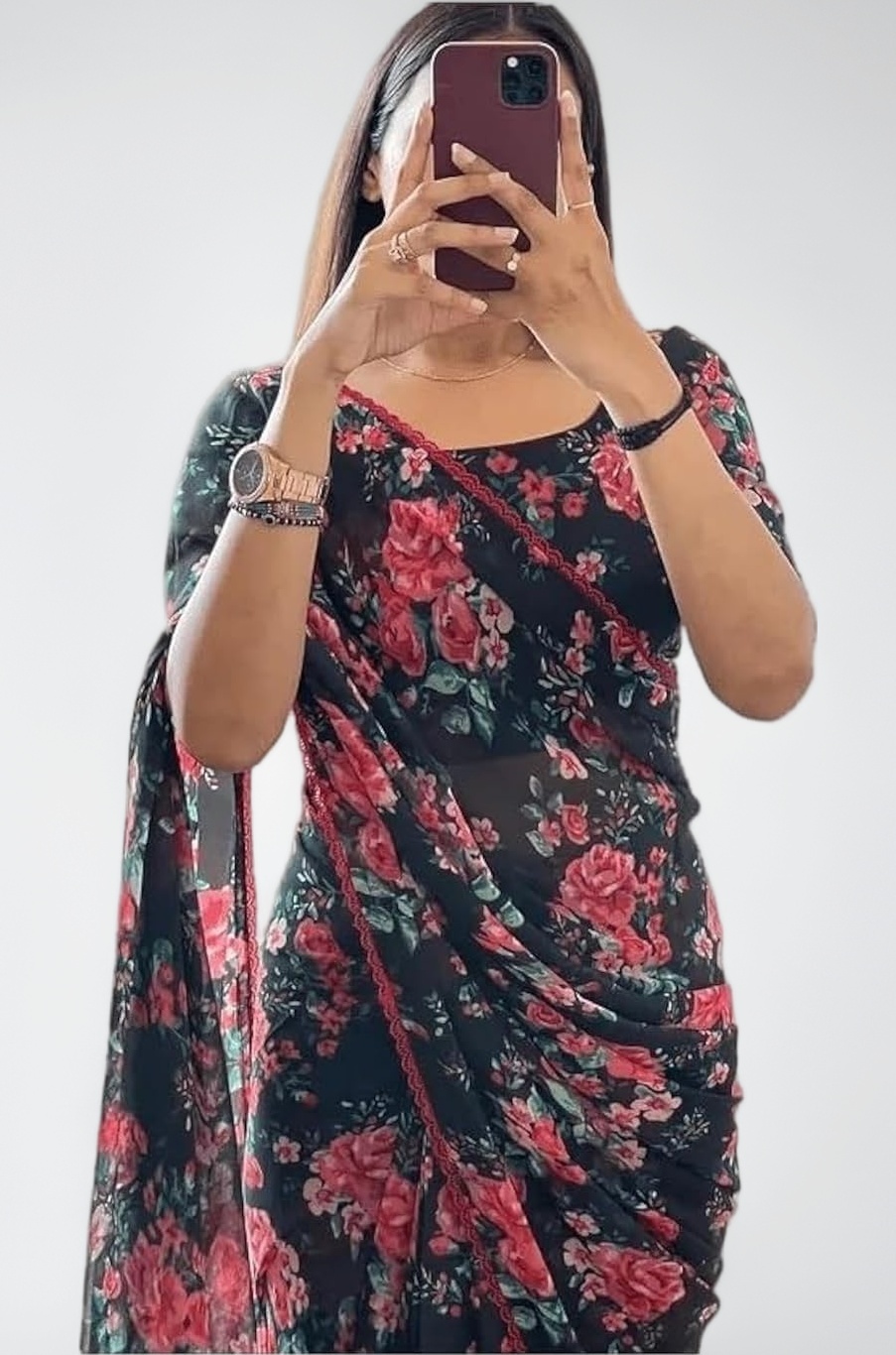 Sidhidata Women's Georgette Digital Printed Ready To Wear one Minute Saree With Unstitched Blouse Piece (Ready To wear Georgette)