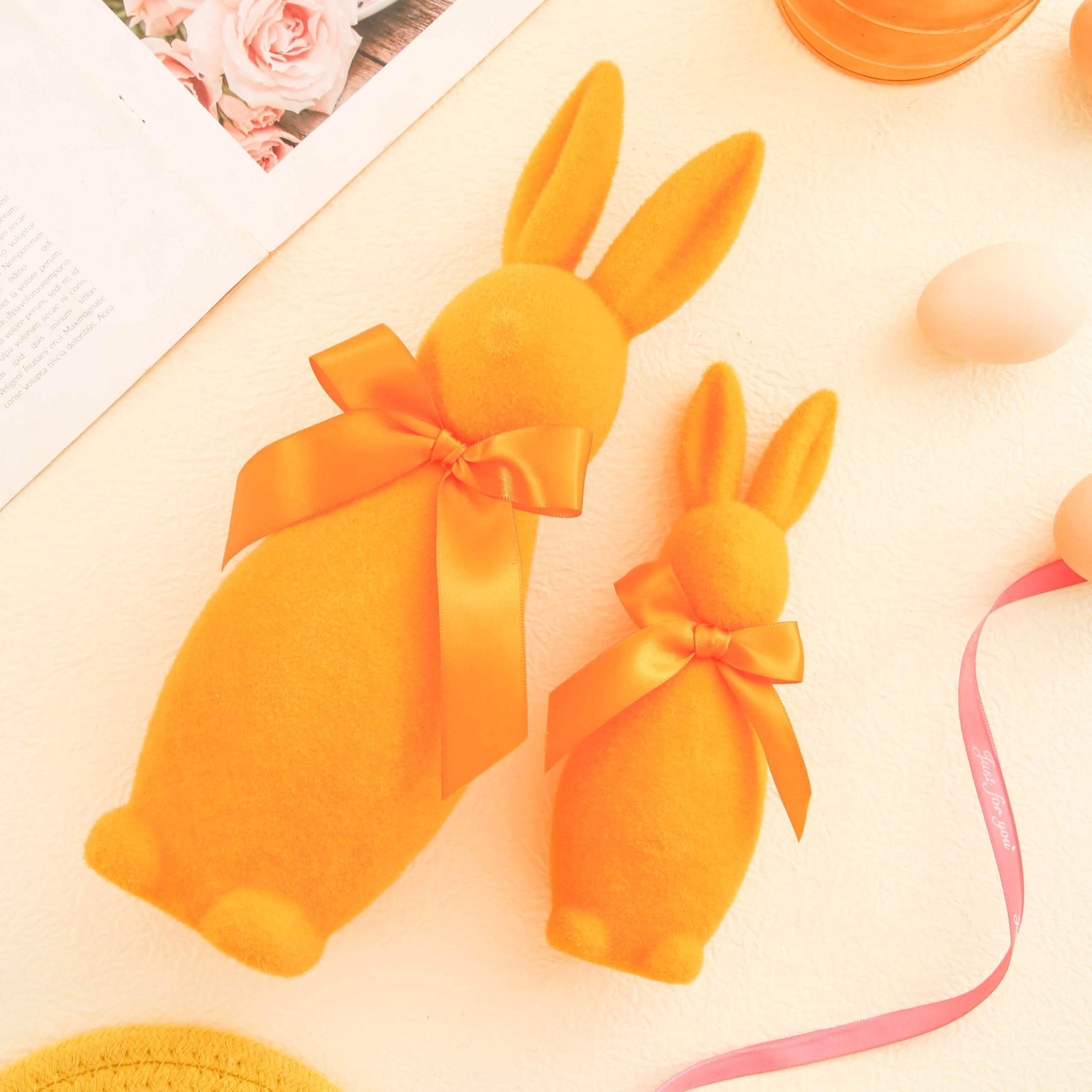 Decorazioni Pasquali In Legno - 2 Coniglietti Per Casa E Giardino