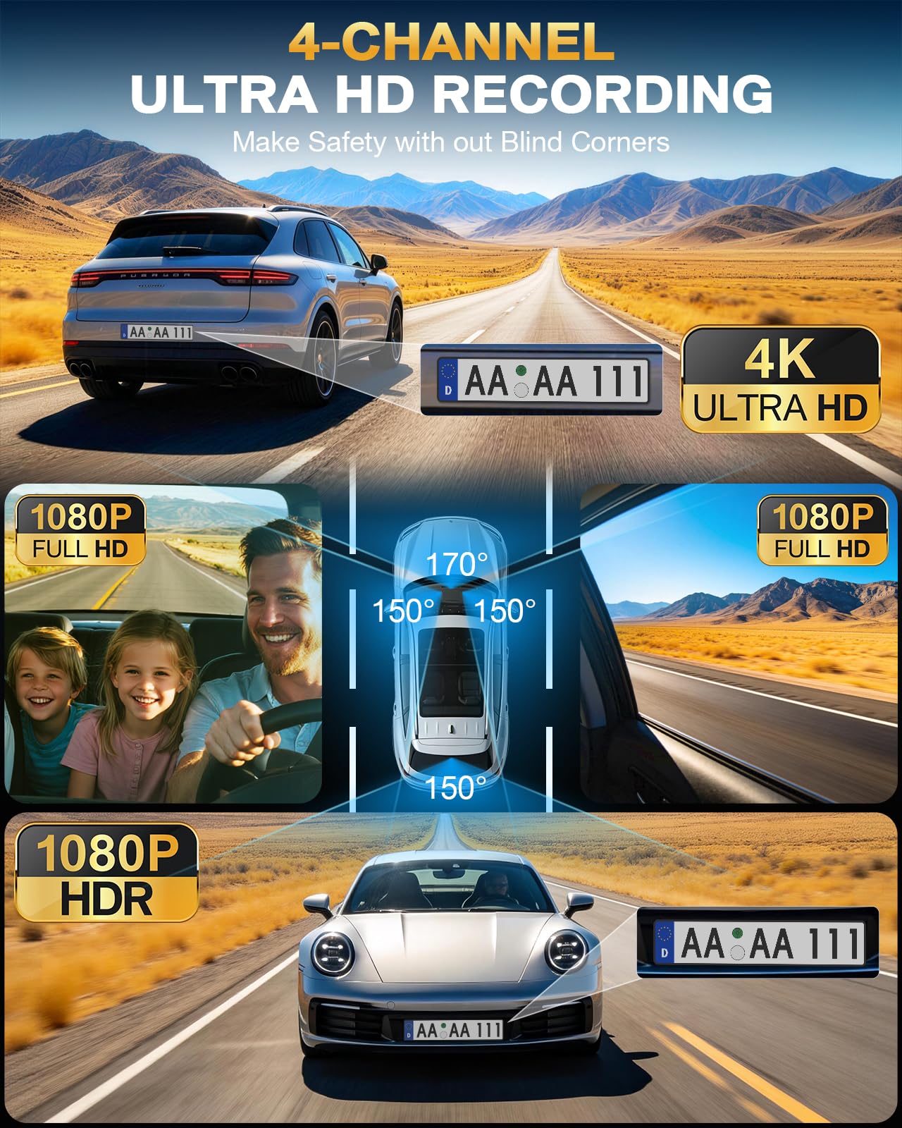 4-Channel 360° Dash Cam Front Rear Inside - Dettaglio
