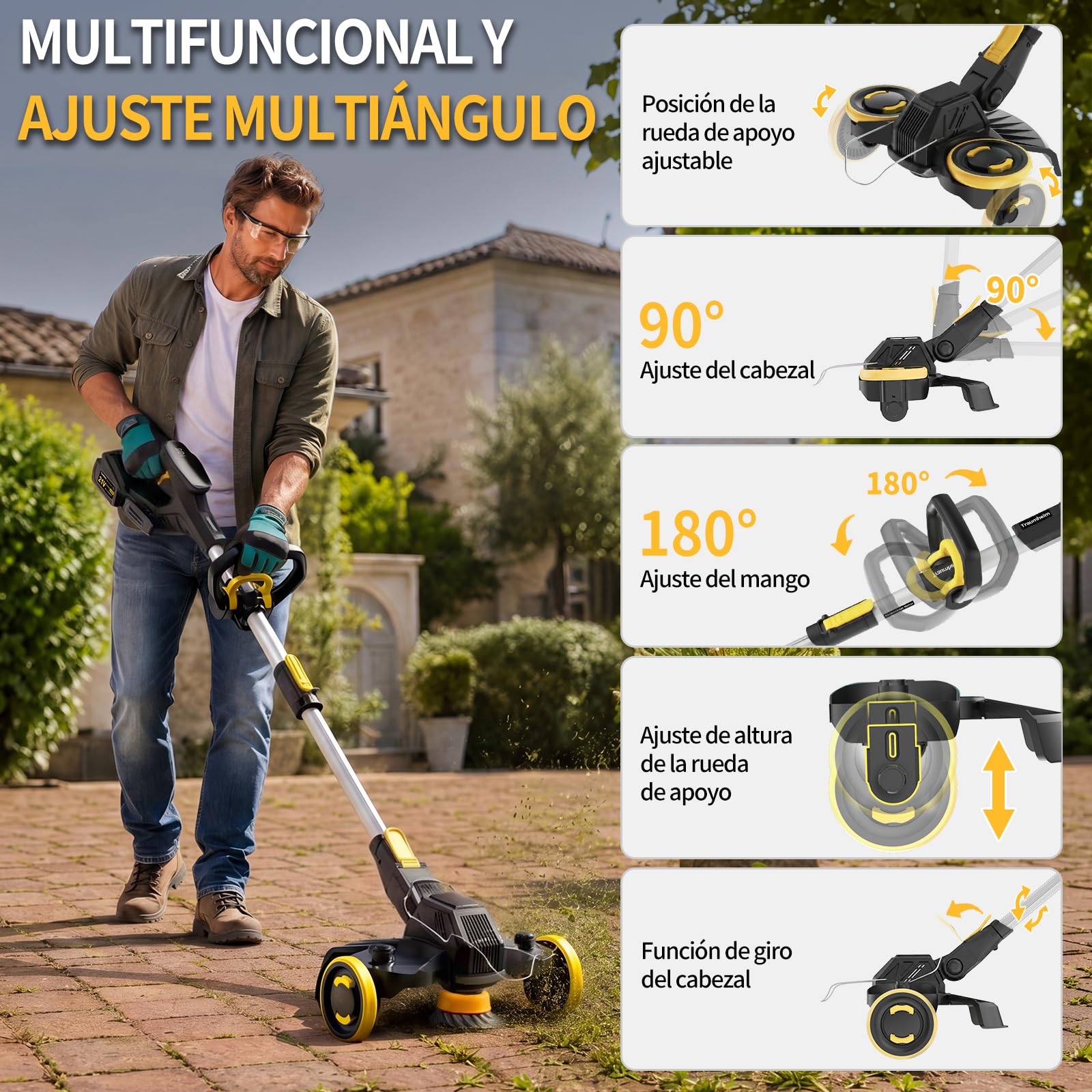 Cortabordes Inalámbrico 21V, Compatible con Baterías Makita, Desbrozadora con Cepillo para Maleza, 2 Baterías de 4.0Ah Incluidas, Motor sin Escobillas de 900W para Césped, Jardín, Patio (Negro)