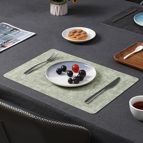 Miniatura 8 de Myir JUN Juego de 6 manteles individuales de doble cara, de piel sintética, para interiores y exteriores, cuadrados, antideslizantes, lavables (gris