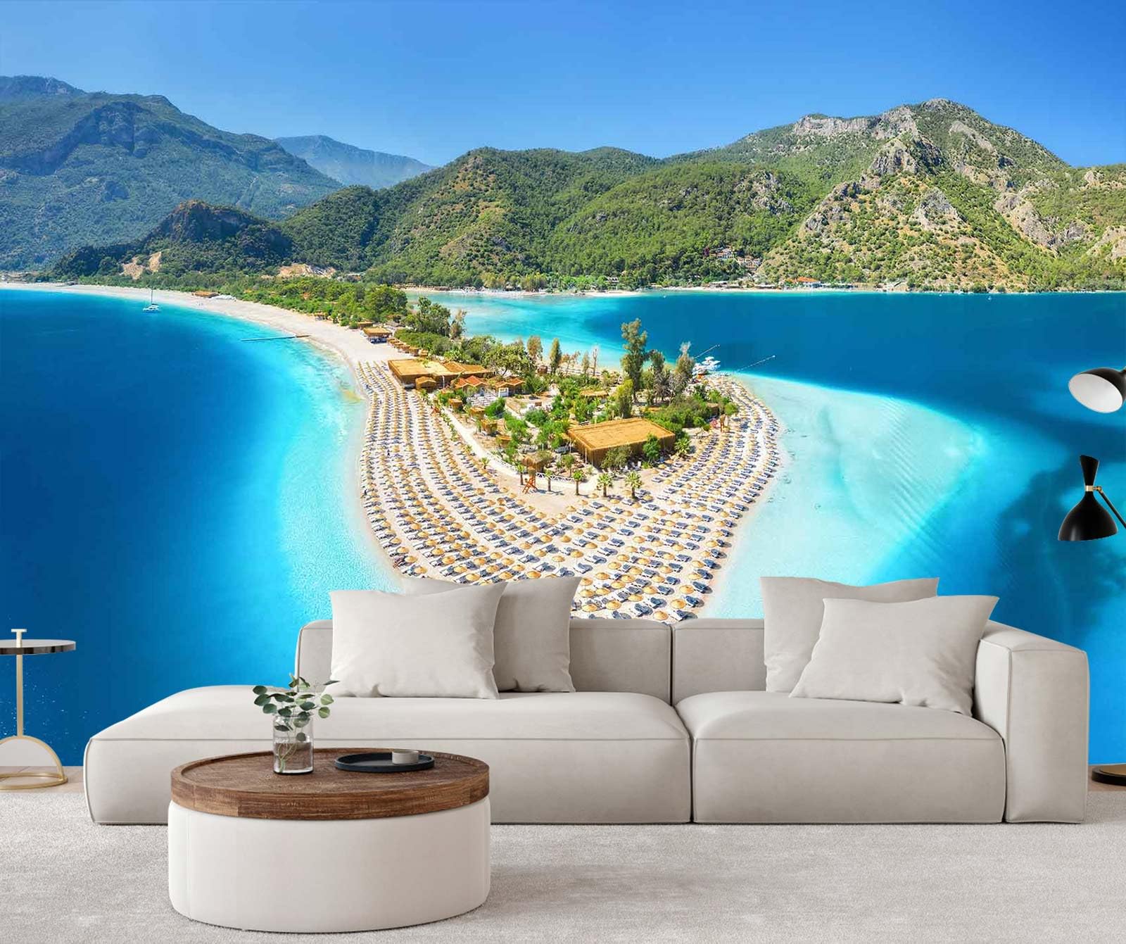Papier peint plage tropicale panoramique de haute qualité texturée pour chambre