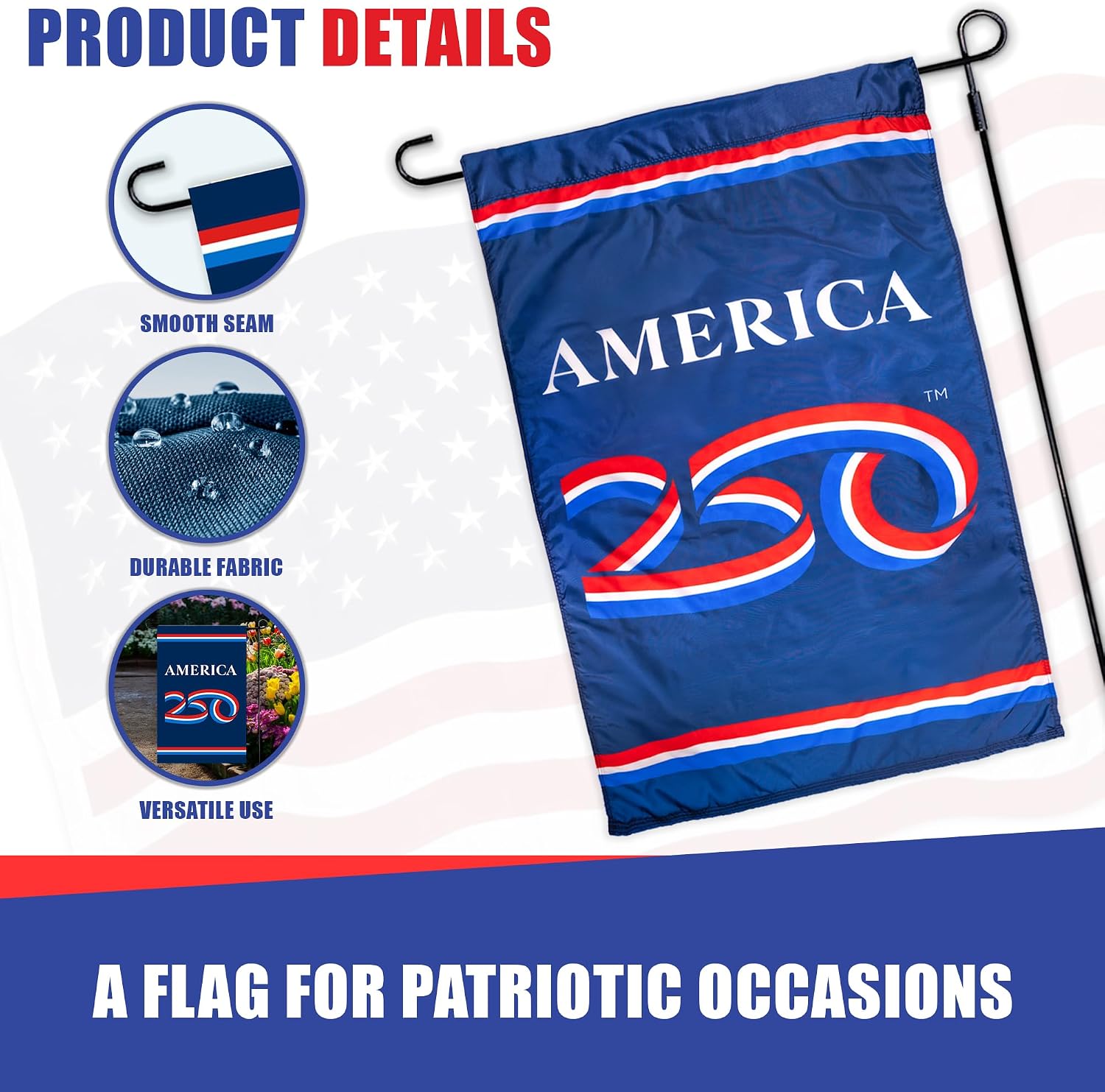 USA 250th Anniversary Banner Flag 2.5ft x 4ft | USA-Made Nyl-Glo Nylon Outdoor Flag | Durable Canvas Header and Brass Grommets | UV Resistant Colors | Special Edition 250 Celebration Flag
