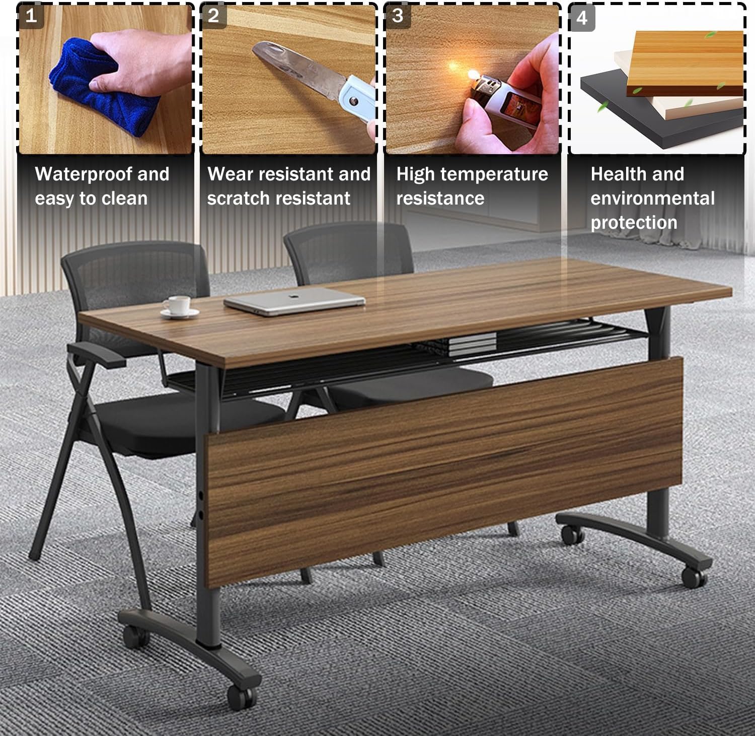 Conference Table Folding Conference Room Table Meeting Tables Flip Top Training Table Foldable Conference Tables with Wheels for — view 5