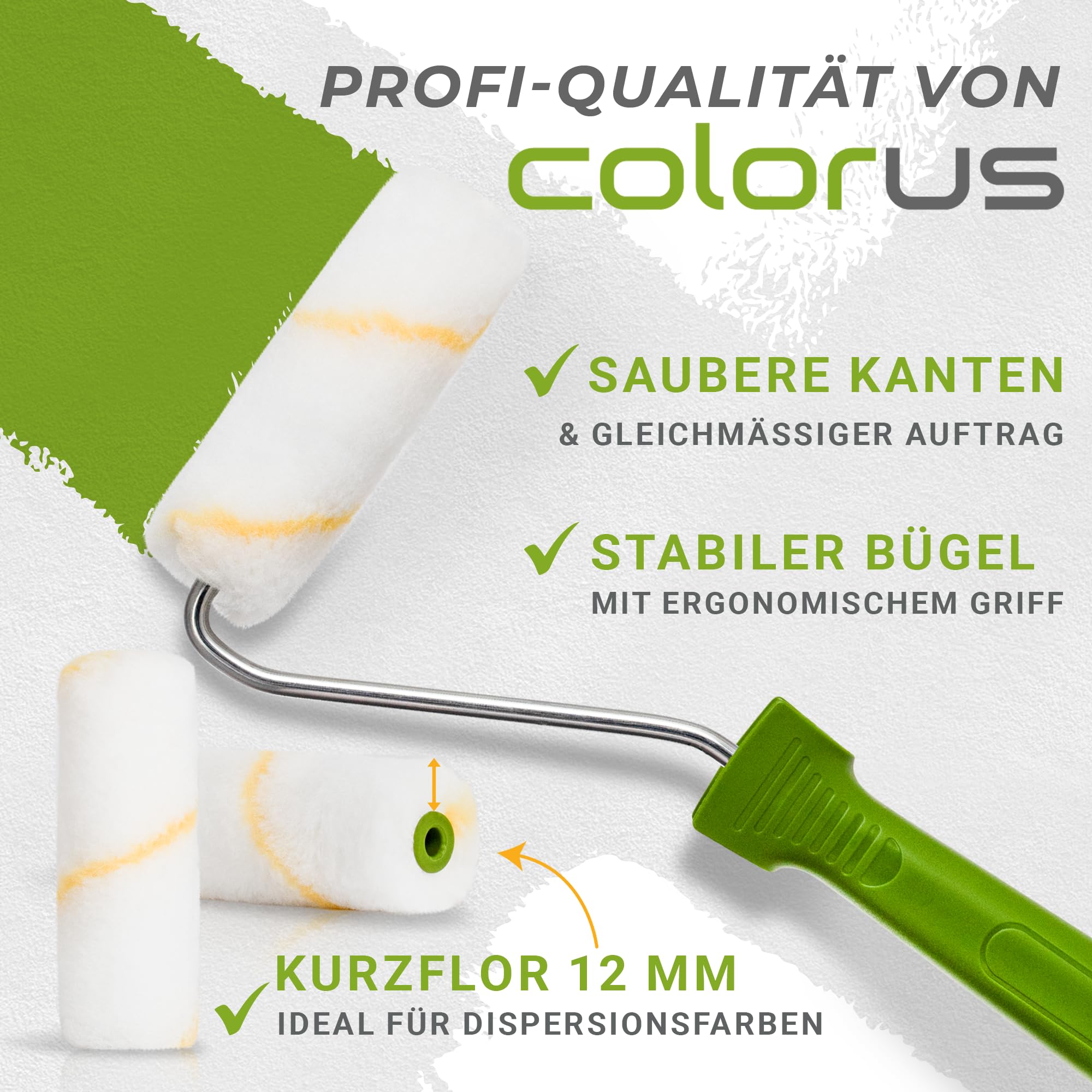 Colorus Farbroller Set klein 10 cm, 10x Heizkörperwalze 12 mm Flor + Bügel – Ansicht 2