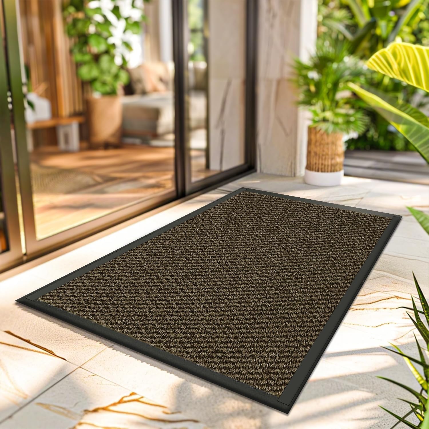 Door Mats Outdoor - Brown, 40 x 60 cm - Waterproof Non Slip Strong Rubber Backing PVC Door Mat for Indoor Kitchen, Entrance Hall Hallway — image 1