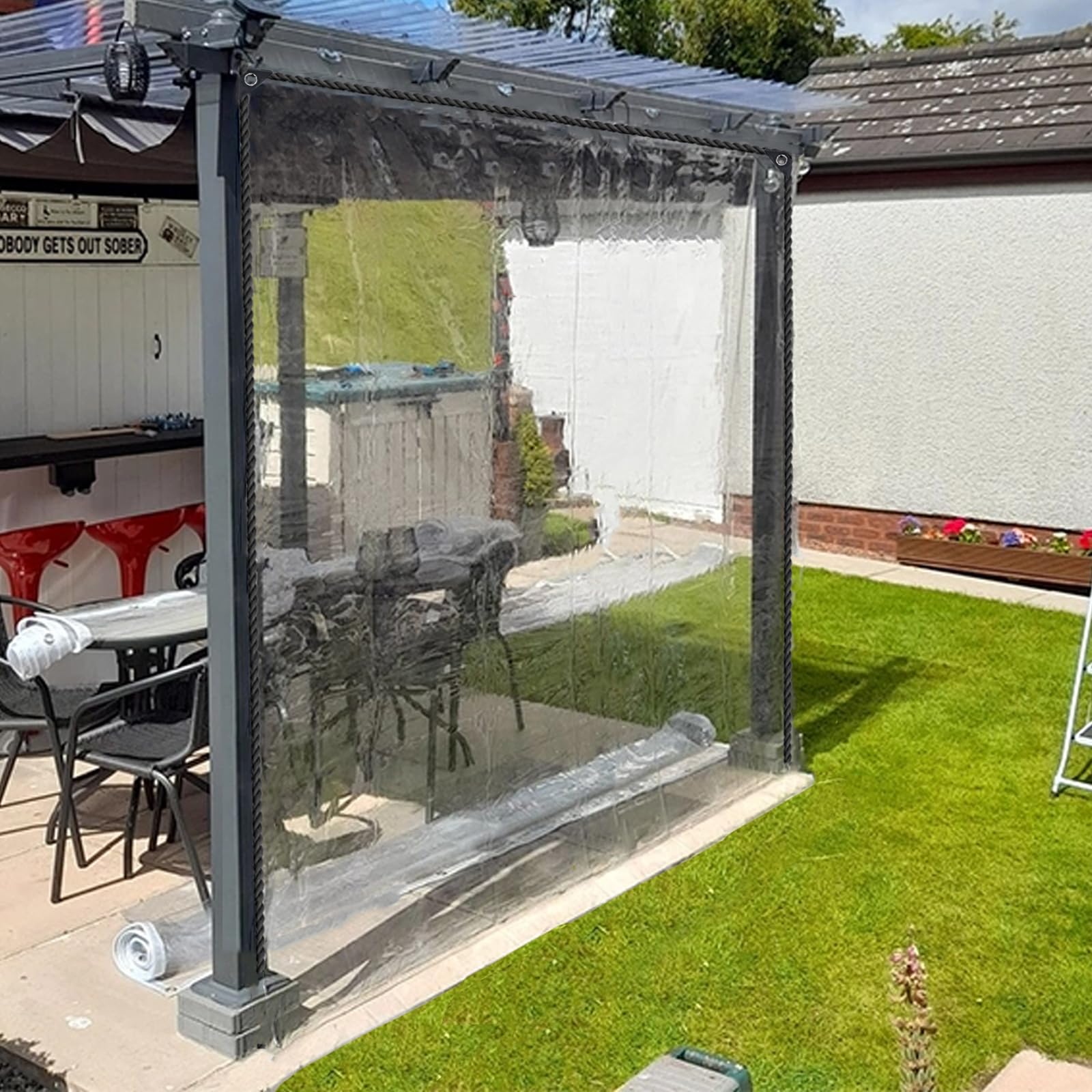 Telo Telone Impermeabile Esterno 4 x 3 m Telo Impermeabile Trasparente PVC 420 g/m² Telo con Occhiellato Telone di Copertura con Corda da 10 M Multiuso Resistente per Serra Balcone Giardino