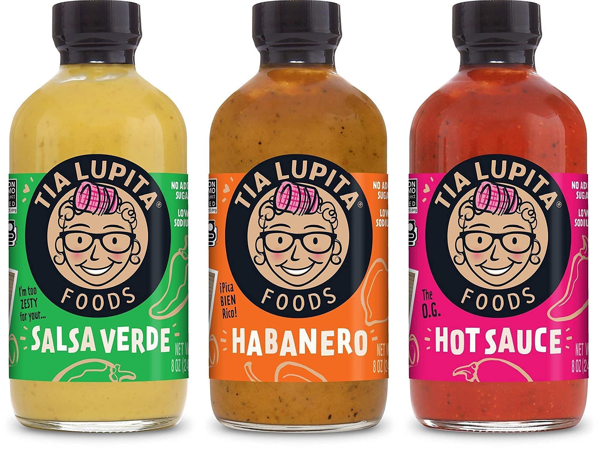 Tia Lupita Hot Sauce Variety Pack | 8 oz x 3 Bottles of Flavorful Heat - Hot Sauce + Salsa Verde + Habanero | Gluten Free, Non GMO, Sugar Free, Low Sodium, Keto, No Carbs