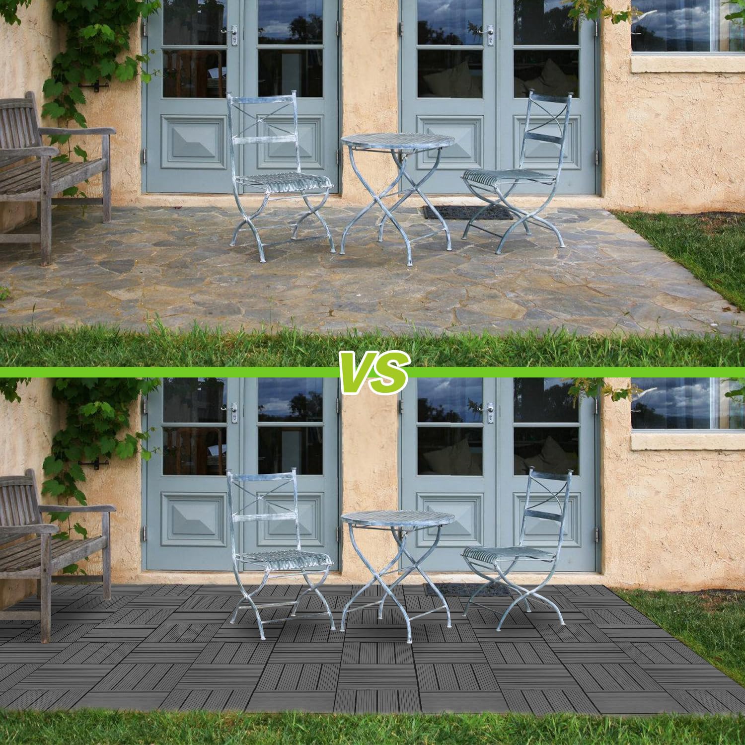 Dalles en bois composite 30x30 cm, 33 pièces de dalles à clipser pour balcon pour 3 m², dalles en bois composite pour terrasse avec système de clic, revêtement de sol pour balcon résistant aux