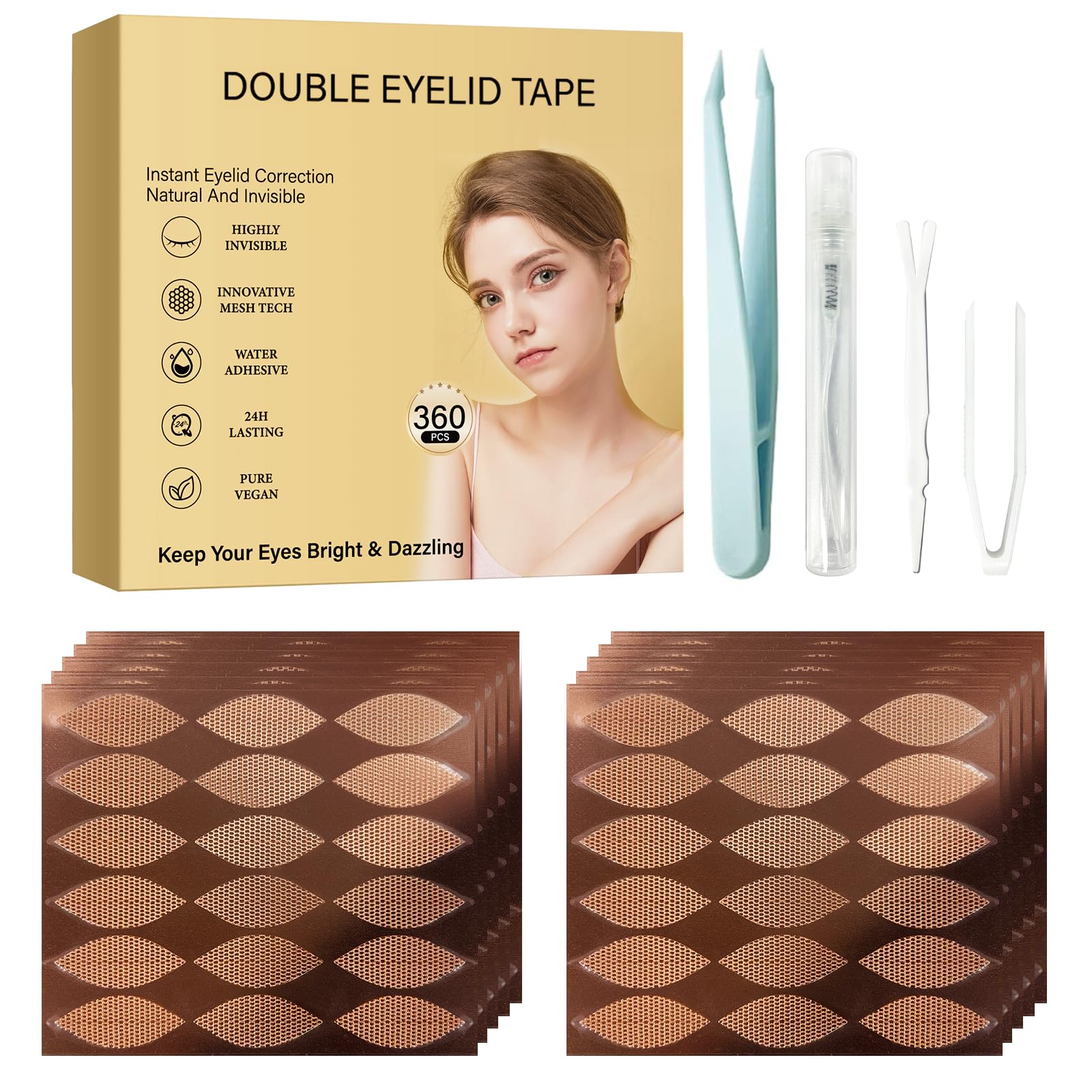 Eyelid Lifter Strips, 360Count Eyelid Tape, Glue-Free Eyelid Tape for Hooded Eyes Invisible, Instant Eyelid Lift for Heavy Saggy, Uneven,Hooded, Mono-eyelids 360 Count (Pack of 1)