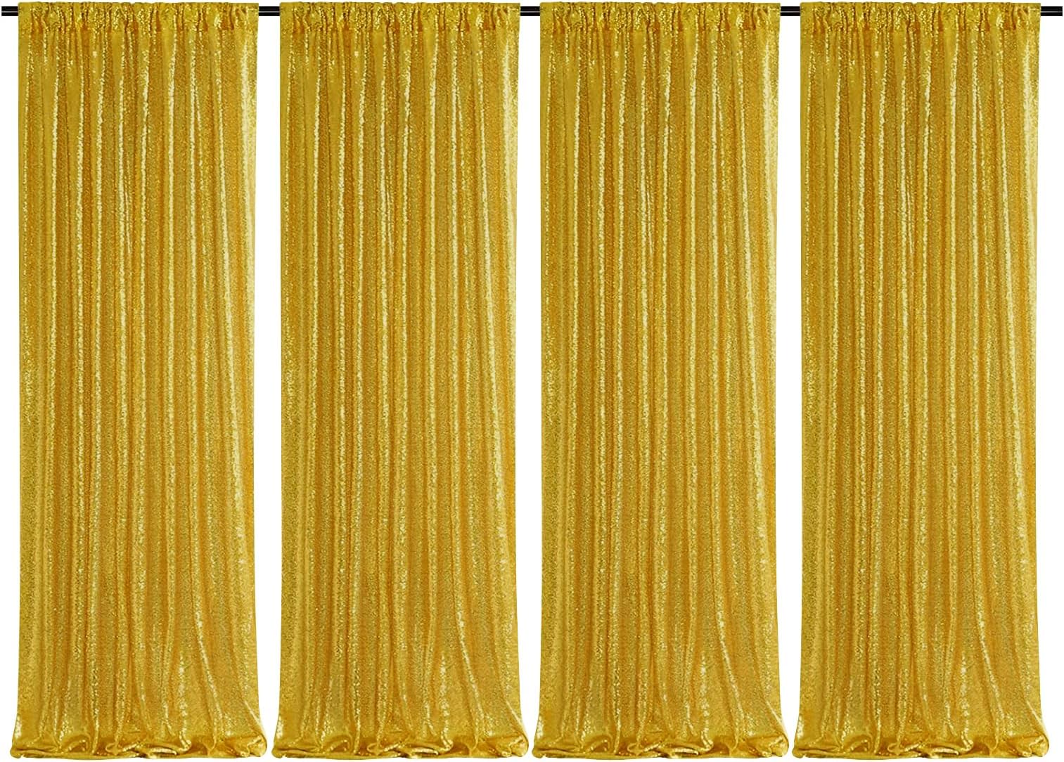 Sequin Backdrop Curtain 4 Panels 2ft x 8ft Wedding Ceremony Background Backdrop Glitter Shimmer Fabric Backdrop Drapes for Photography Props Wedding Arch Bridal Shower Home Decoration (Gold)