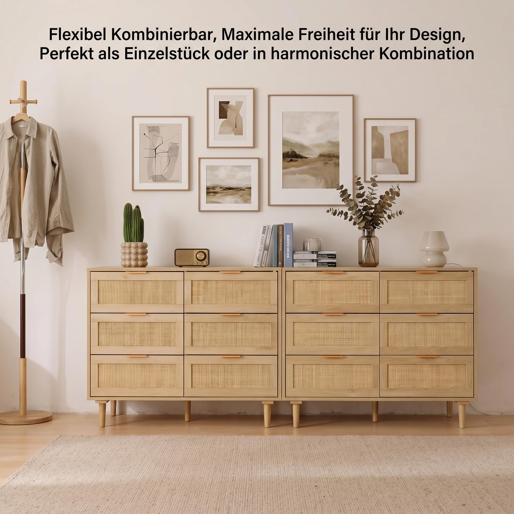 GRAVFORCE Rattan Kommode mit 6 Schubladen Sideboard mit Großer Kapazität
