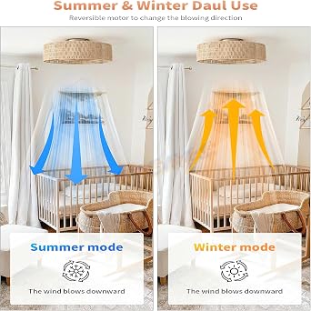 Boho Caged Ceiling Fan with Lights and Remote Flush Mount Low Profile Rattan Ceiling Fans with Lights 6 Speeds for Bedroom Nursery Living Room [Energy Class A]