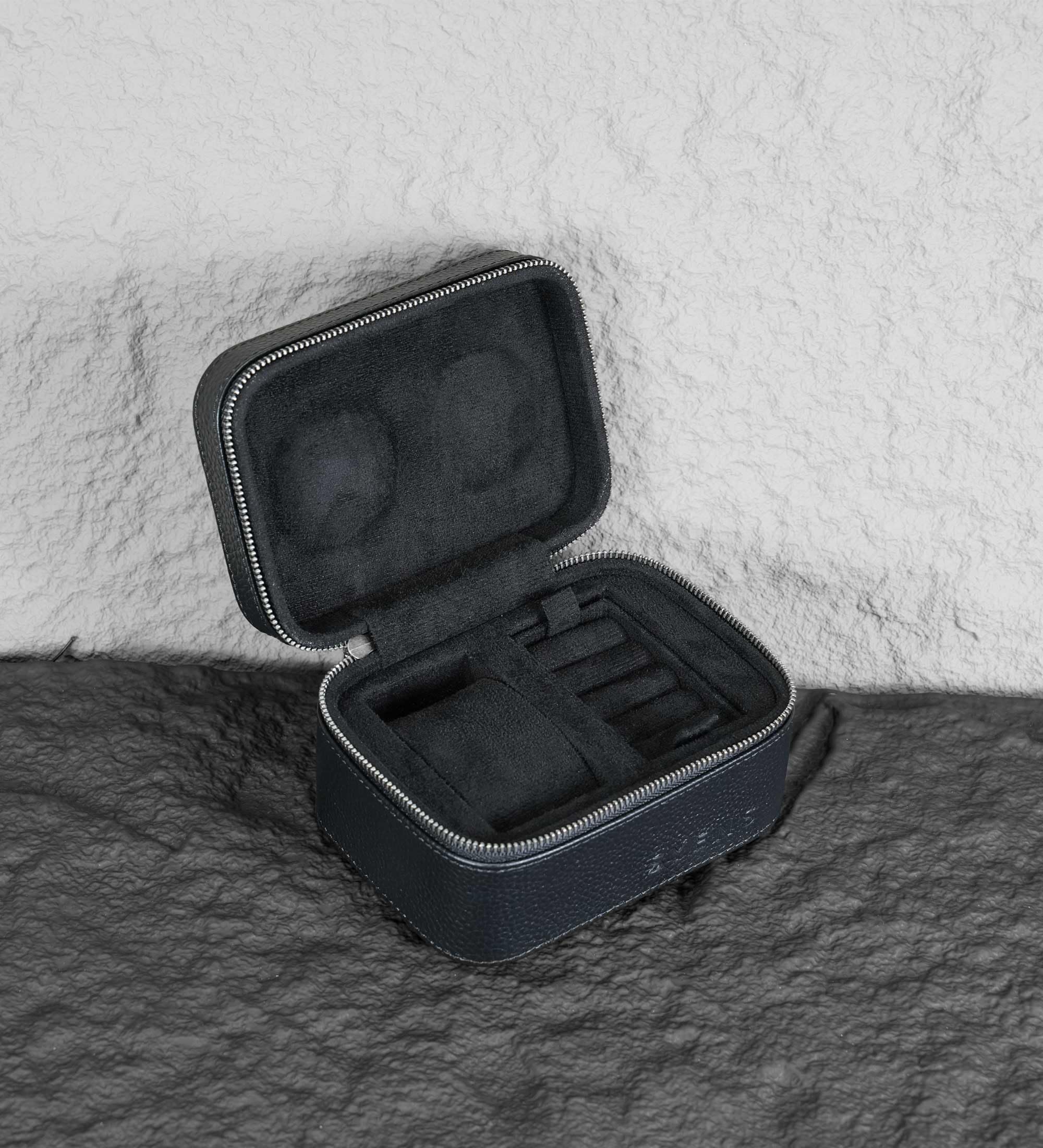 Caja de viaje para 2 relojes, cuero de grano superior, para hombres y mujeres, caja de embalaje, organizador de almacenamiento con gamuza negra para protección, cremallera, se adapta a todos los